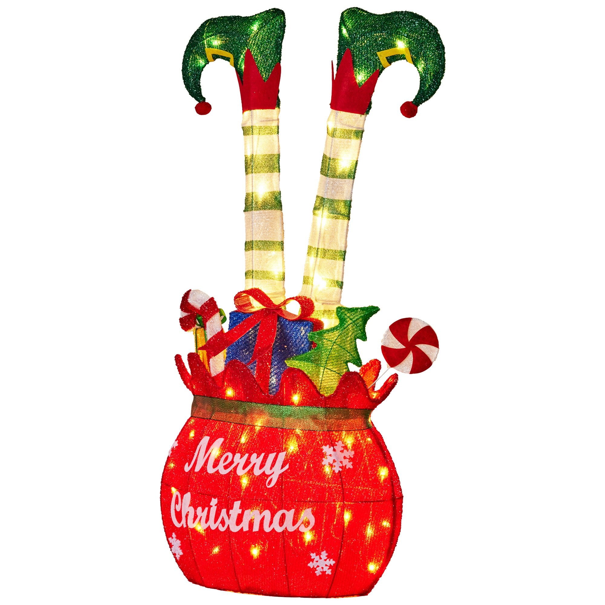 Christabelle Elf in Gift Sack Christmas Display Warm White LED Lights 86cm for Decoration w/Wire Frame Construction 5