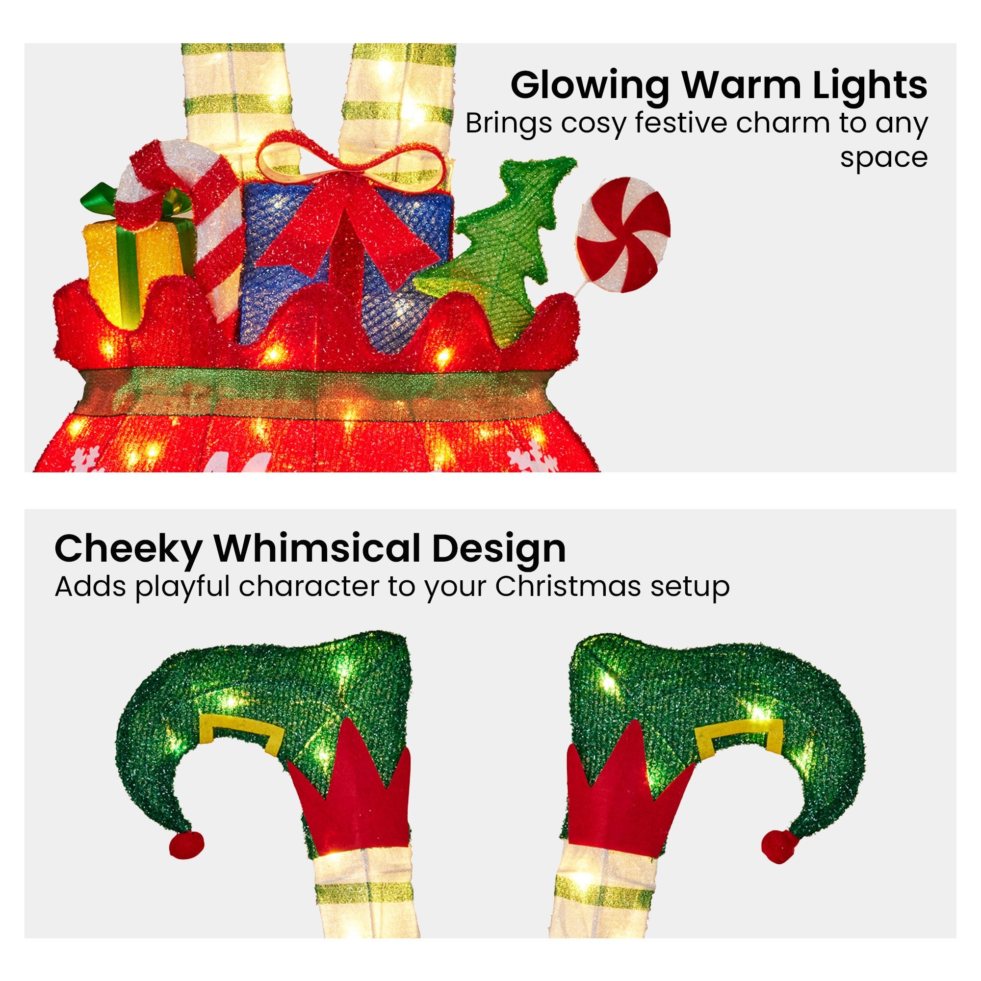 Christabelle Elf in Gift Sack Christmas Display Warm White LED Lights 86cm for Decoration w/Wire Frame Construction 6