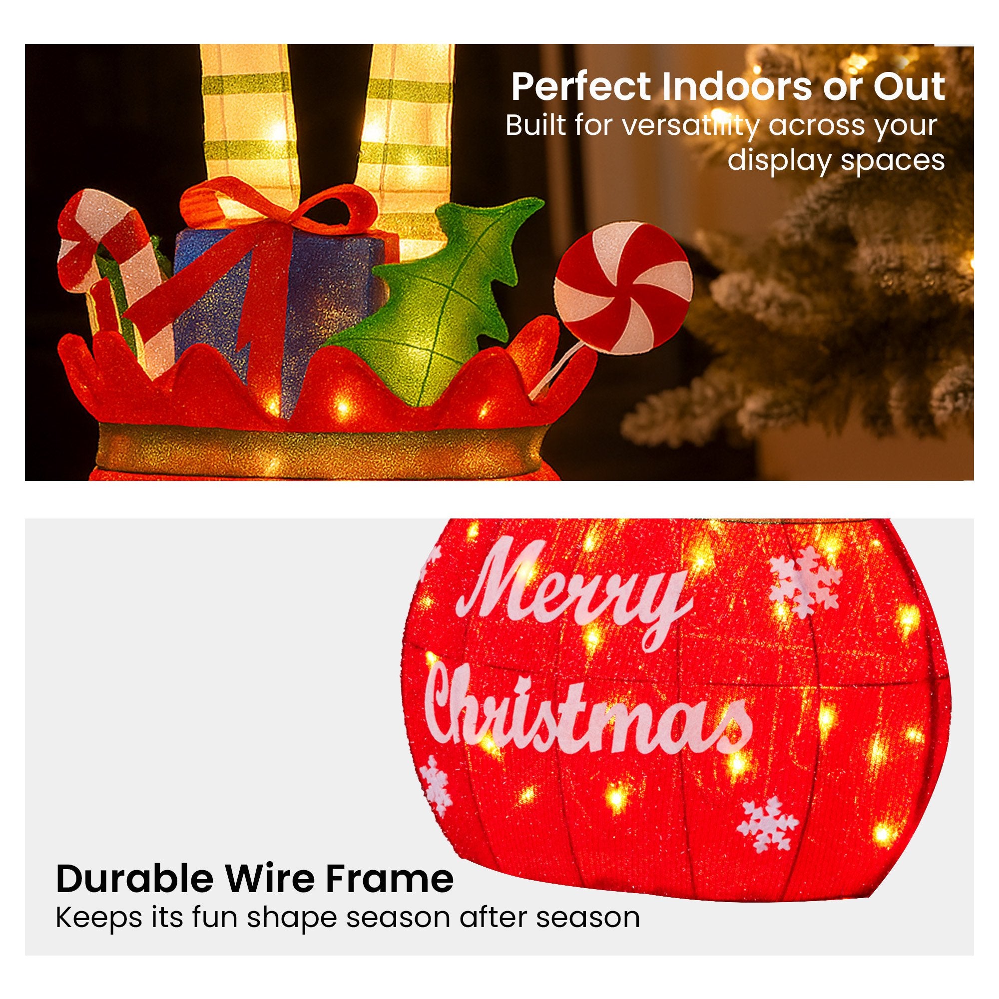 Christabelle Elf in Gift Sack Christmas Display Warm White LED Lights 86cm for Decoration w/Wire Frame Construction 7