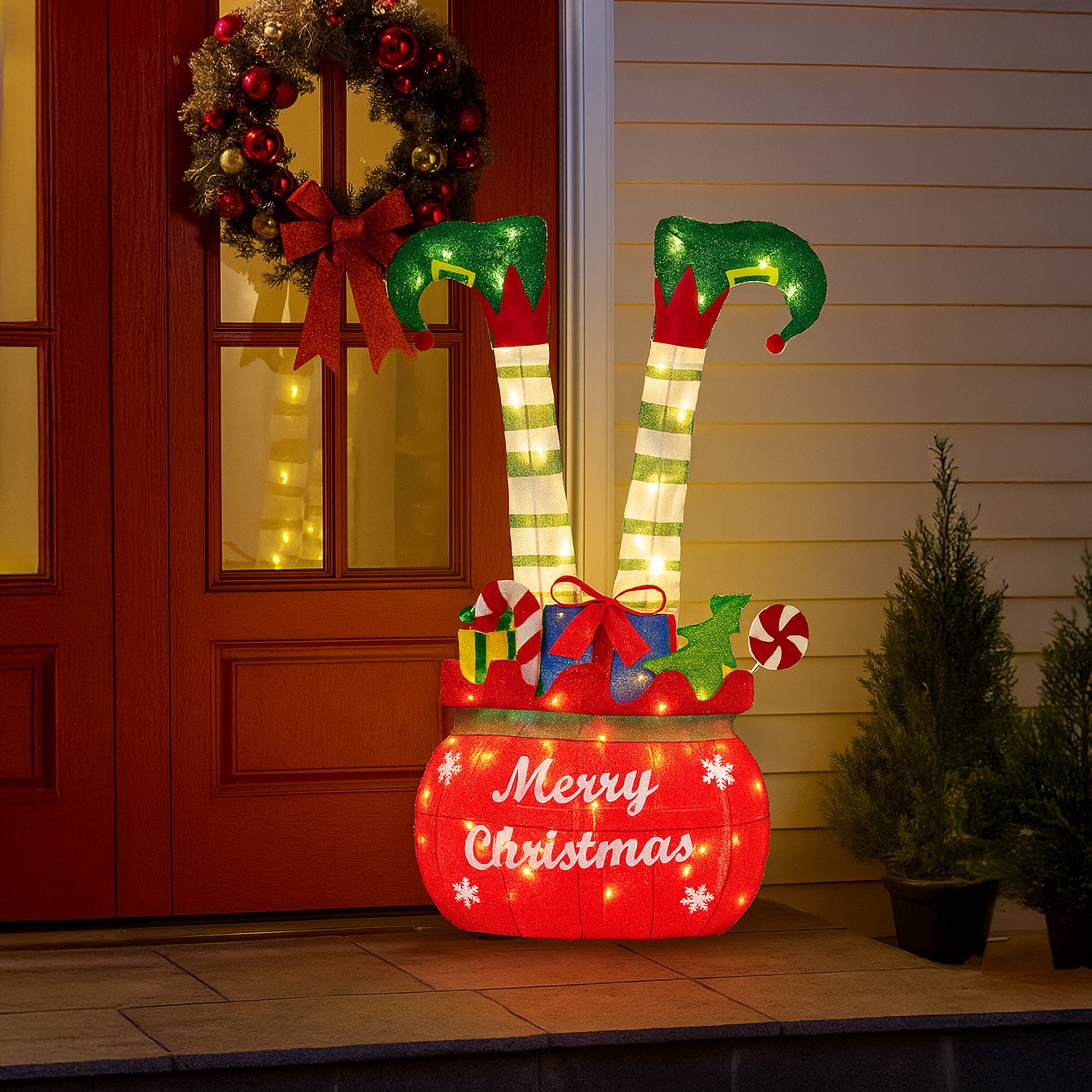 Christabelle Elf in Gift Sack Christmas Display Warm White LED Lights 86cm for Decoration w/Wire Frame Construction 8