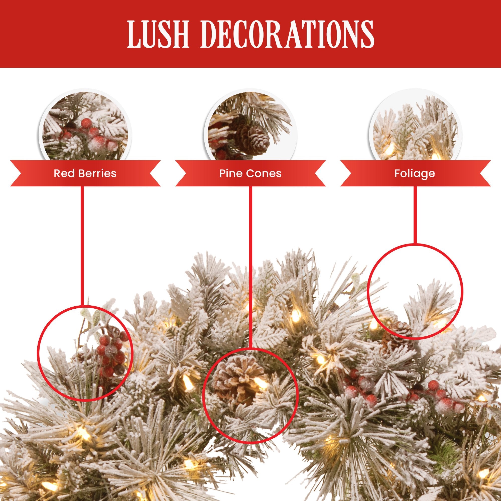 Christabelle 61cm Snowy Christmas Wreath Bedford with LED Lights Front Door Decoration Ornament 5