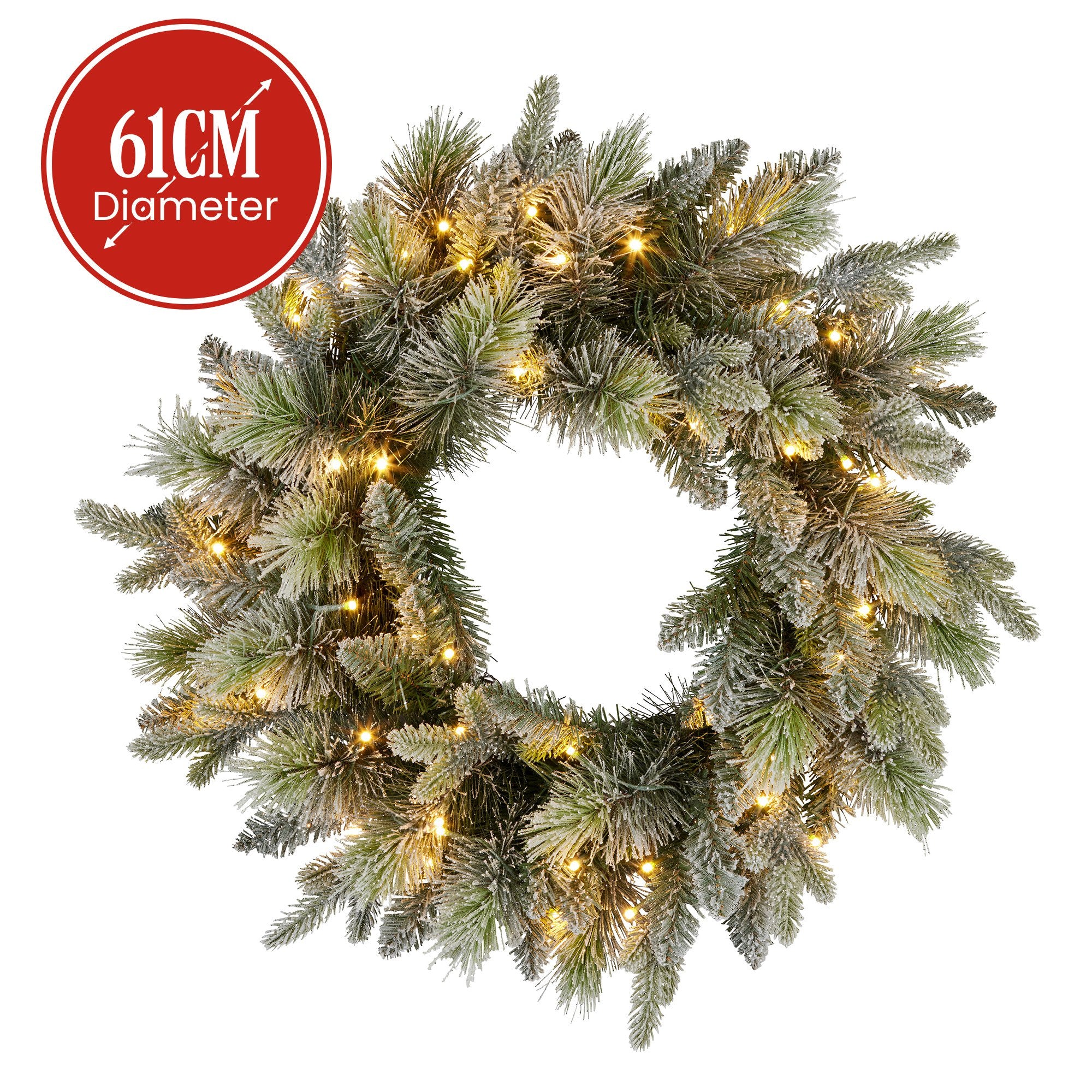 National Tree Company 61cm  Pre Lit Snowy Stamford Spruce Battery Operated Christmas Wreath w/LED Lights & Timer 3