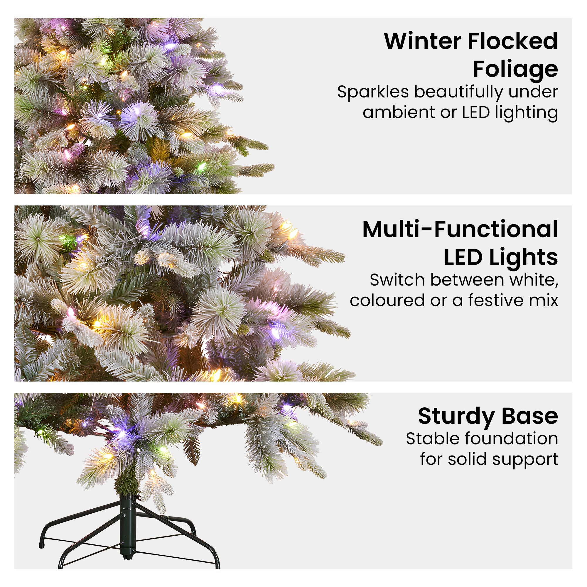 National Tree Company Snowy Stamford Spruce 7.5ft Christmas Tree Multi Functional White Coloured LED Lights & Foot Pedal 5