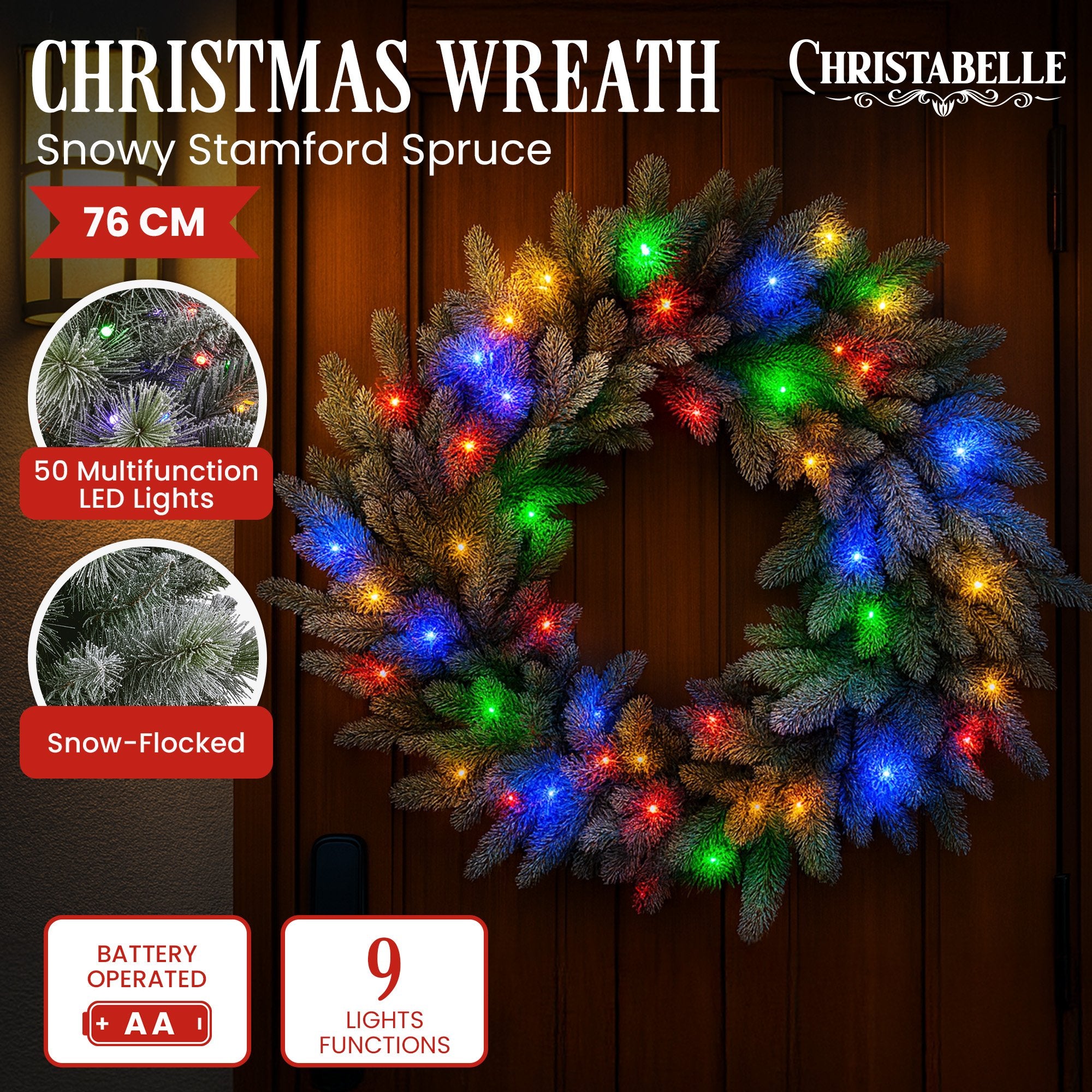 National Tree Company 76cm Pre Lit Snowy Stamford Spruce Battery Operated Christmas Wreath w/LED Lights & Timer 8