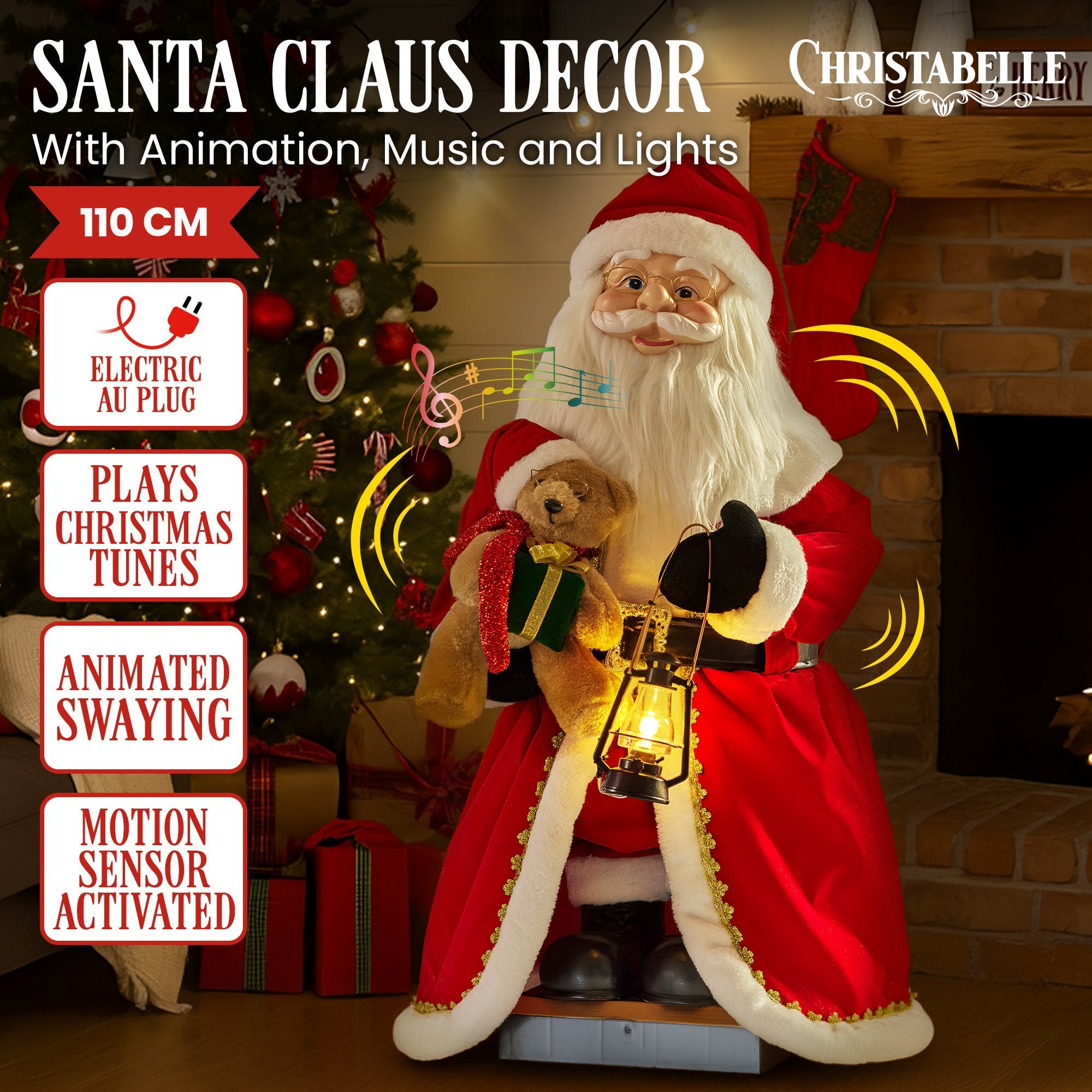 Christabelle 1.1m Musical Led Animated Christmas Santa Claus Lantern Decoration 5