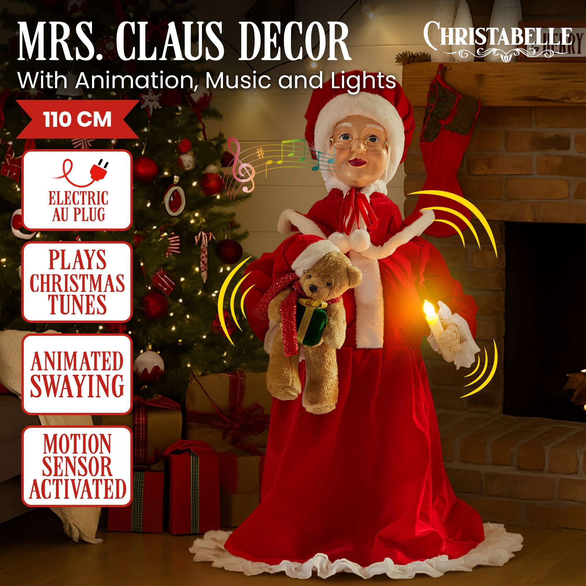Christabelle 1.1m Musical LED Animated Christmas Mrs Claus Glowing Candle Ornament Decoration