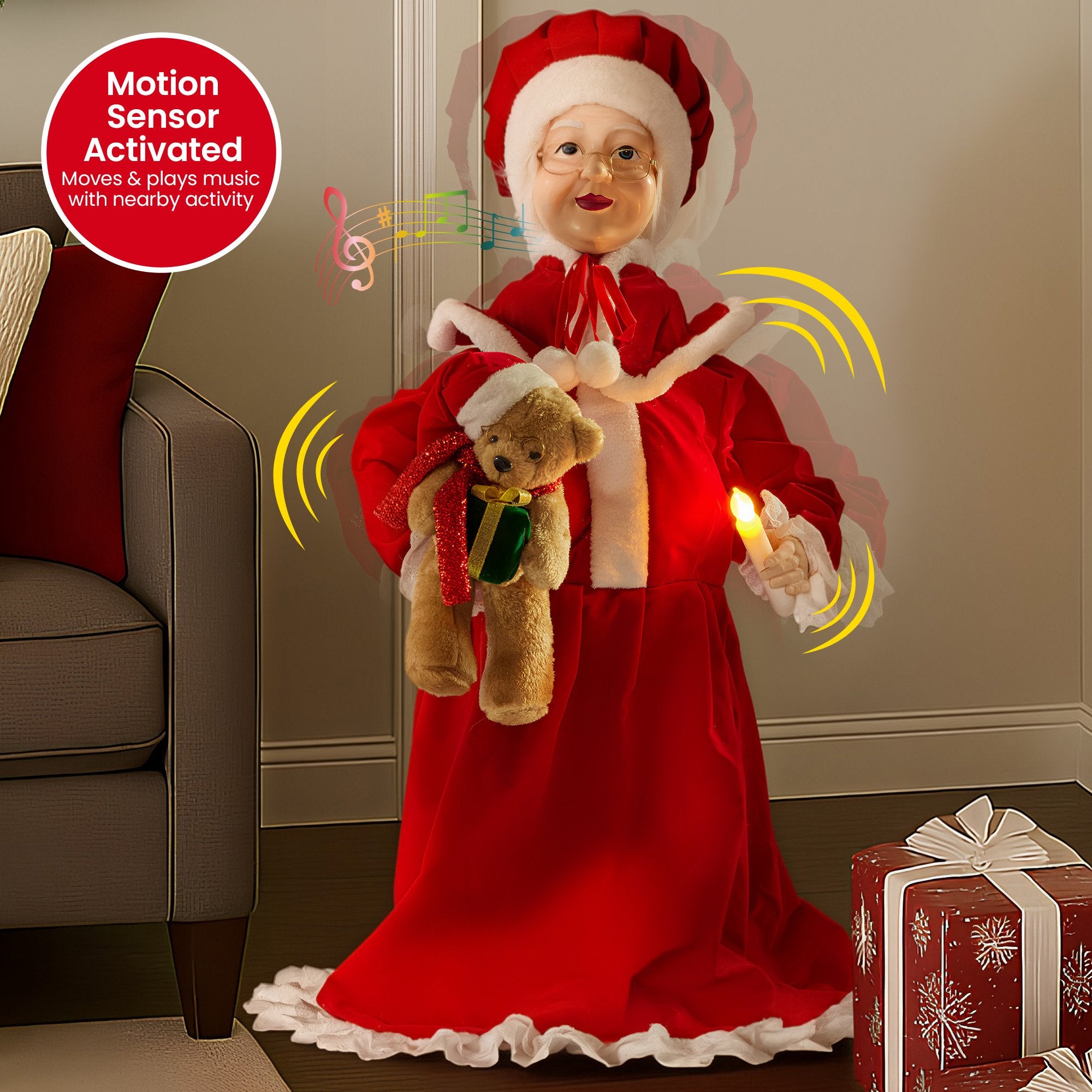 Christabelle 1.1m Musical LED Animated Christmas Mrs Claus Glowing Candle Ornament Decoration 4
