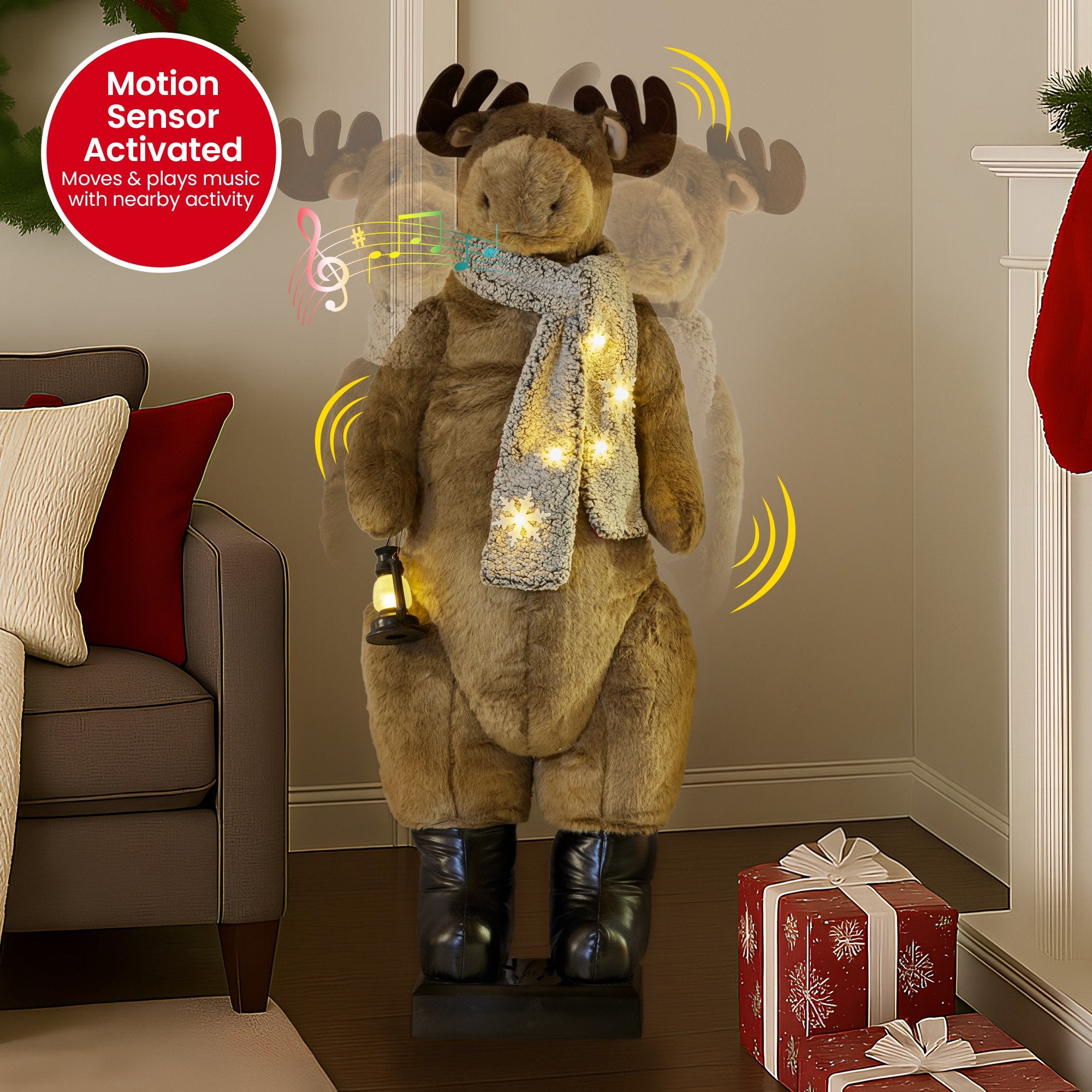 Christabelle 1.5m Musical LED Animated Christmas Moose Decoration Light-Up Lantern Ornament 4