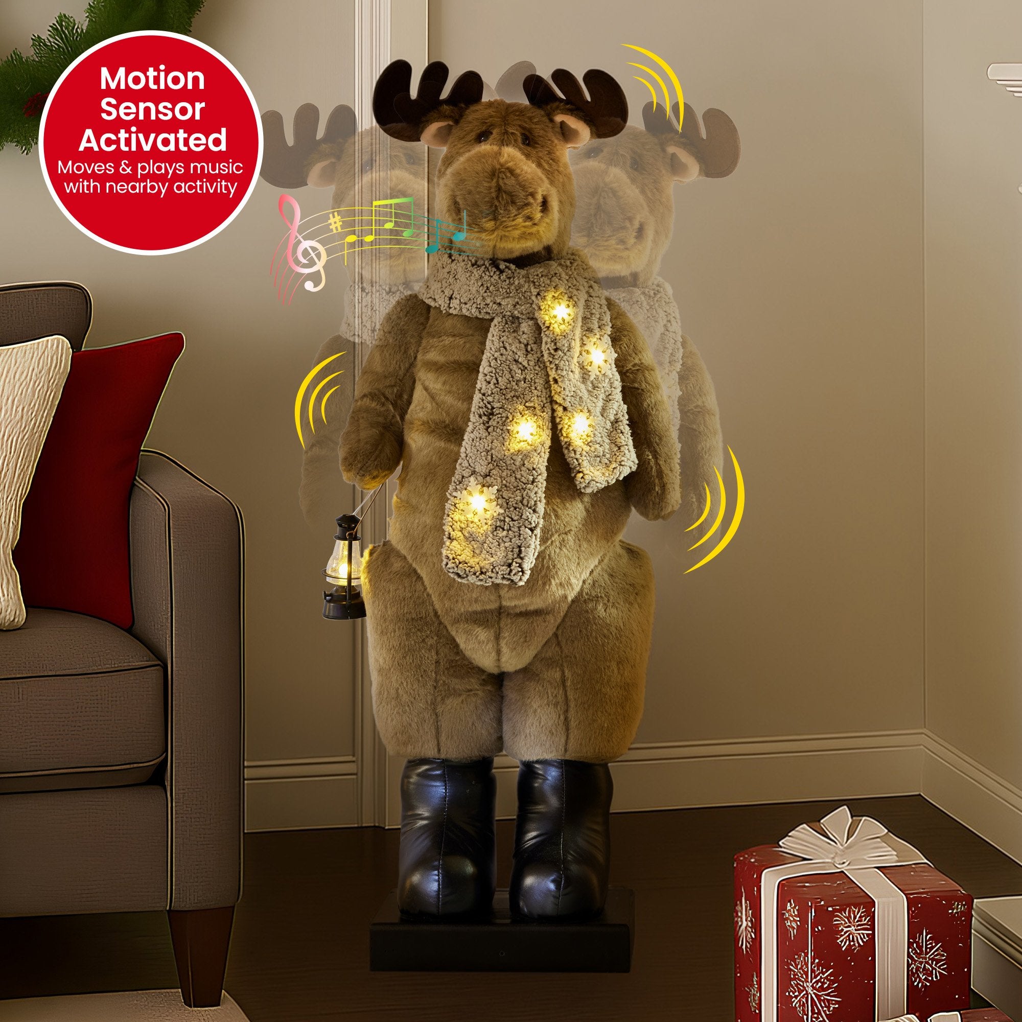 Christabelle 1.1m Musical LED Animated Christmas Moose Decoration Light-Up Lantern Ornament 4