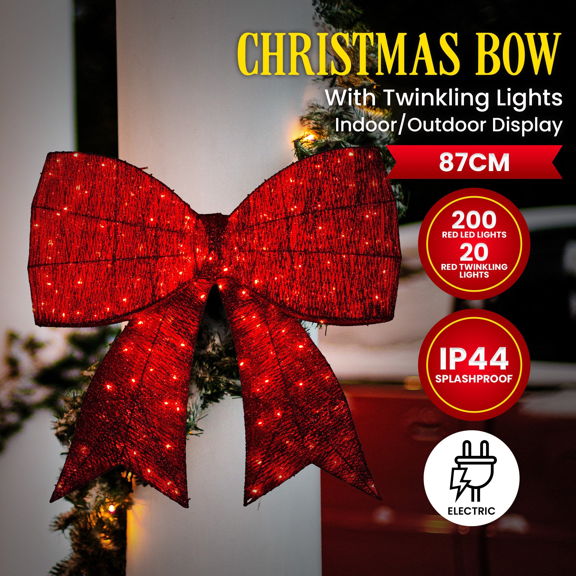 Christabelle 91cm Christmas Display Bow With Led And Twinkle Lights Festive Decoration 3