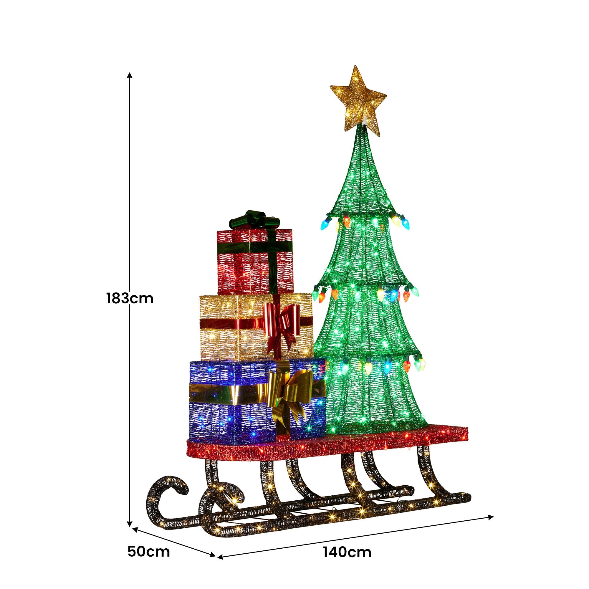 Christabelle Christmas Display Sled 183cm With Tree And Presents Led Lights & C9 Bulbs 4
