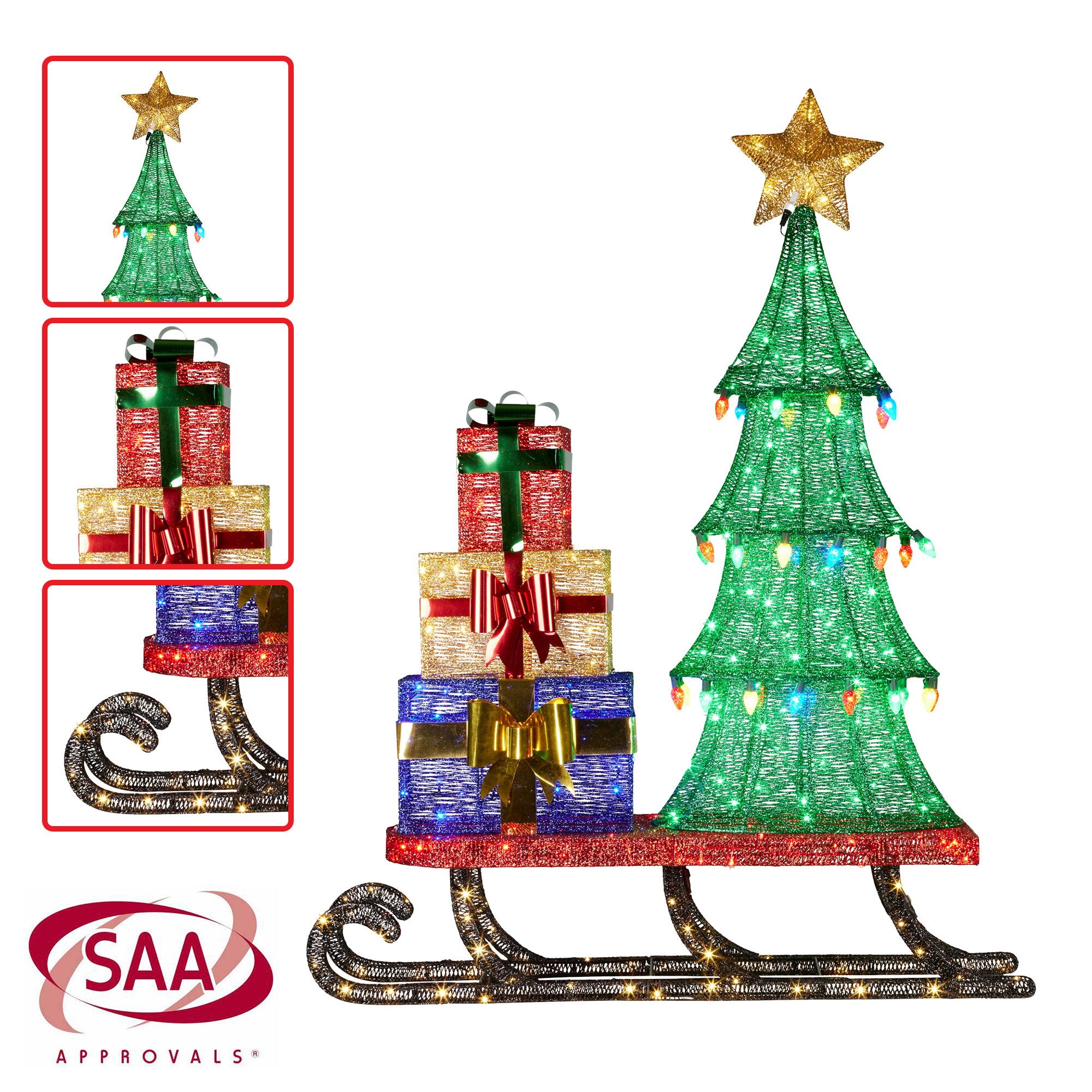 Christabelle Christmas Display Sled 183cm With Tree And Presents Led Lights & C9 Bulbs 5