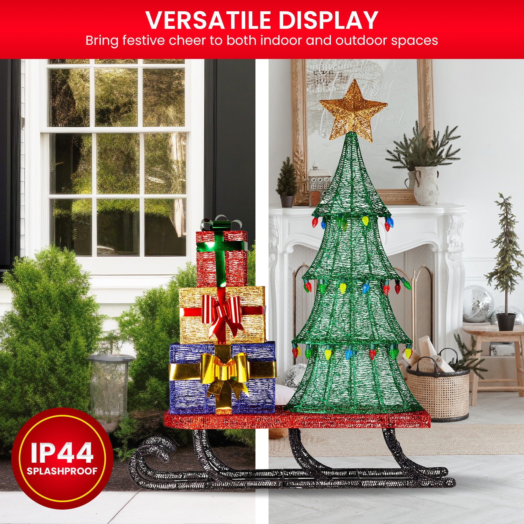 Christabelle Christmas Display Sled 183cm With Tree And Presents Led Lights & C9 Bulbs 6