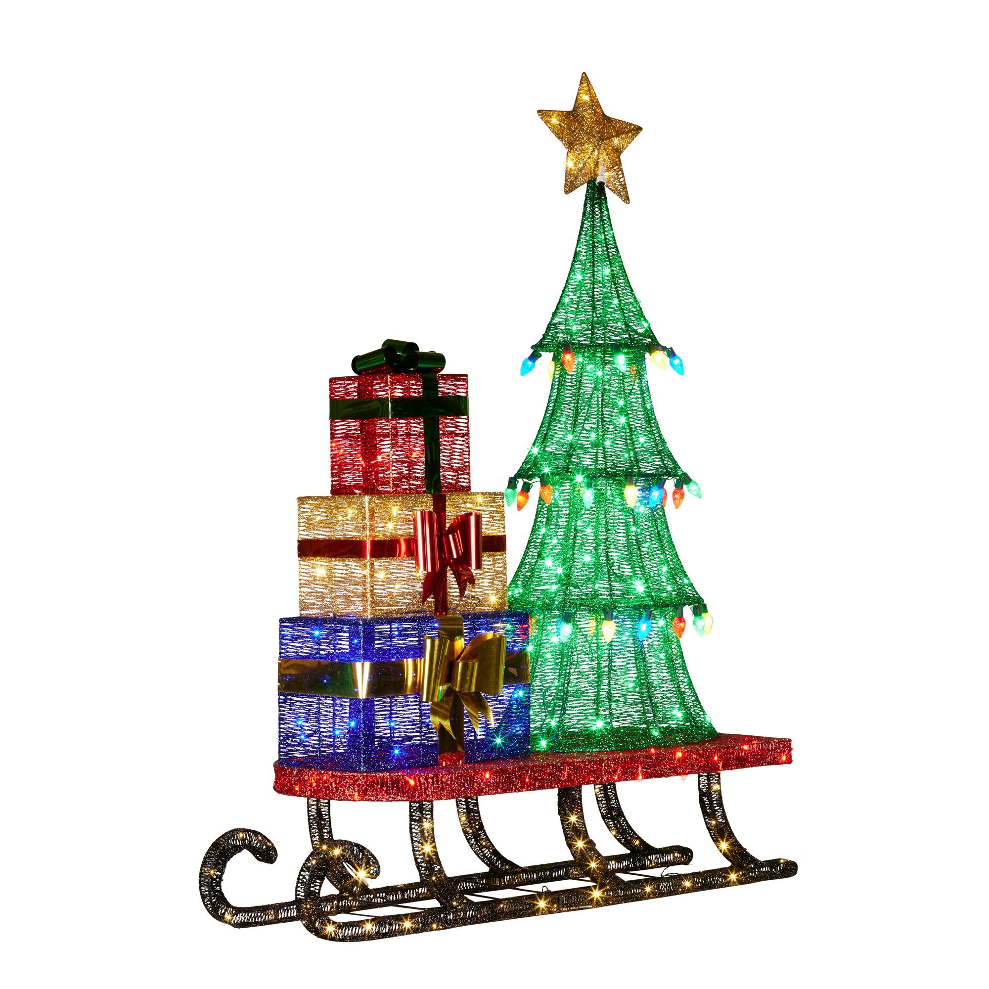 Christabelle Christmas Display Sled 183cm With Tree And Presents Led Lights & C9 Bulbs 8
