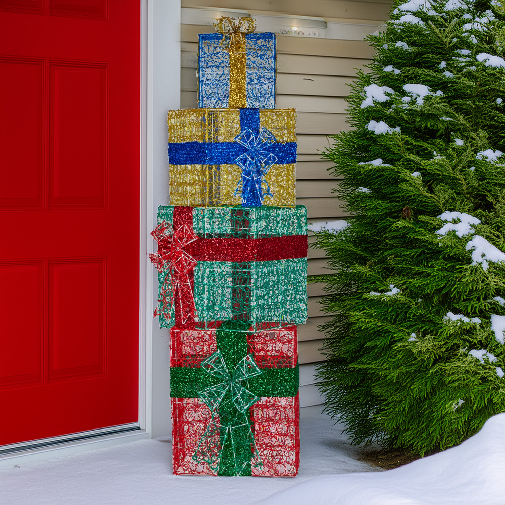 Christabelle 190cm 4-piece Gift Stack Box Christmas Decor Bows Led Lights Xmas 6