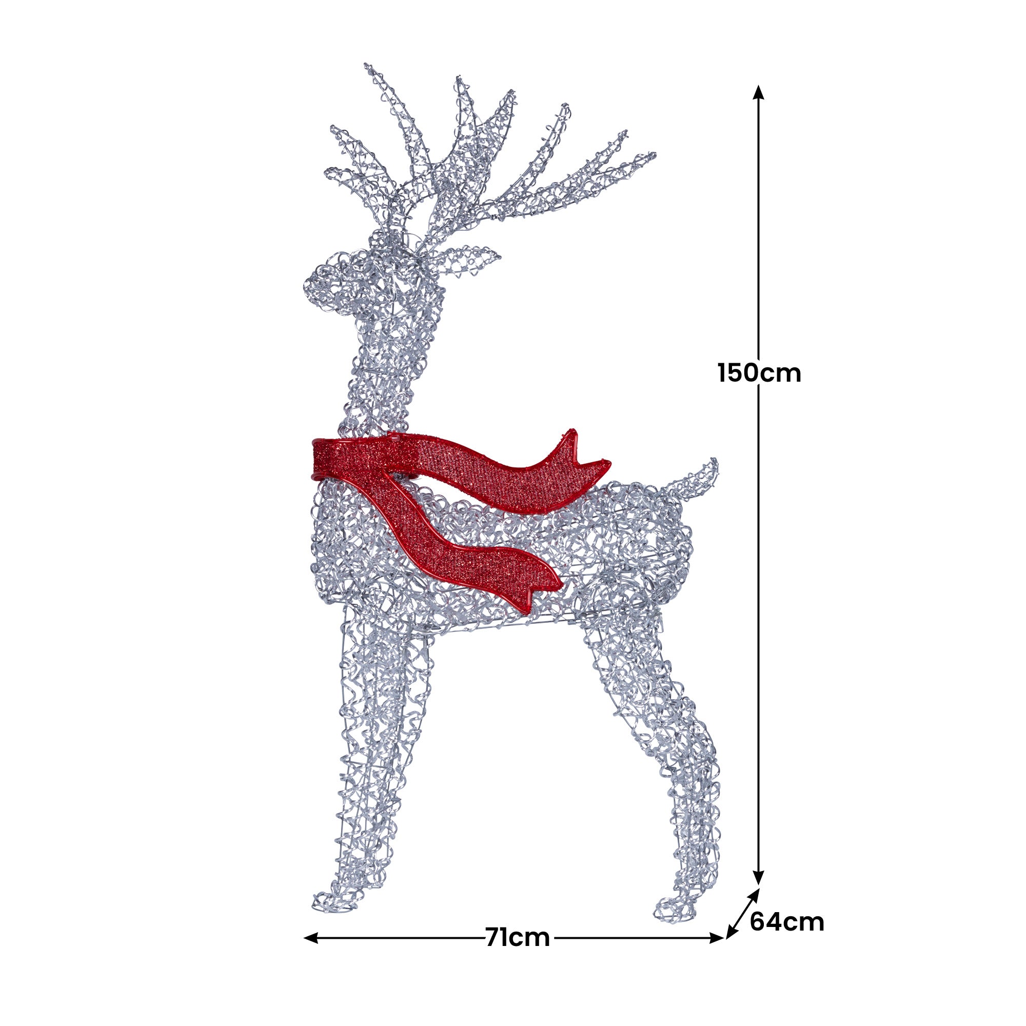 Christabelle Large 1.5m Christmas Reindeer Outdoor Indoor Light-Up Display Decoration Lawn Statue LED Lights Red Bow 3