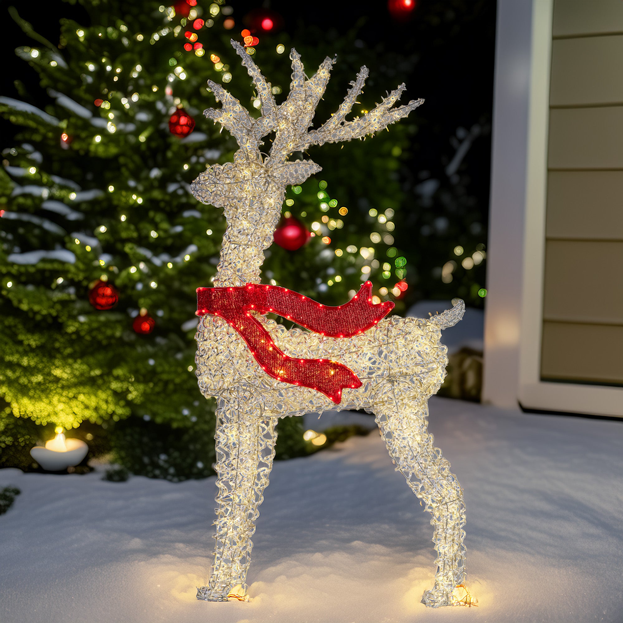 Christabelle Large 1.5m Christmas Reindeer Outdoor Indoor Light-Up Display Decoration Lawn Statue LED Lights Red Bow 7