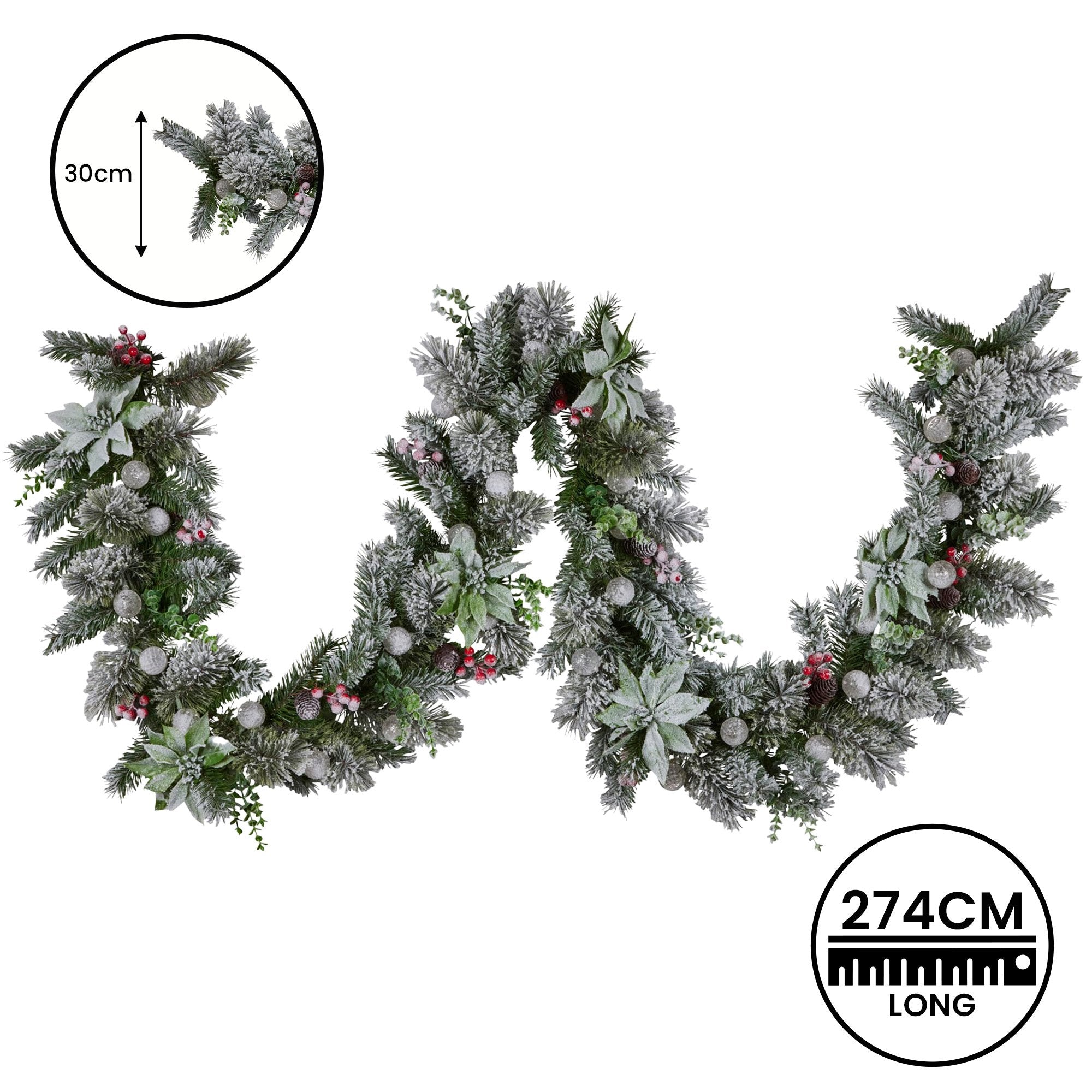 Swishmas 274cm Snowy Crown Pine Pre-Lit Multicolour Christmas Garland 5