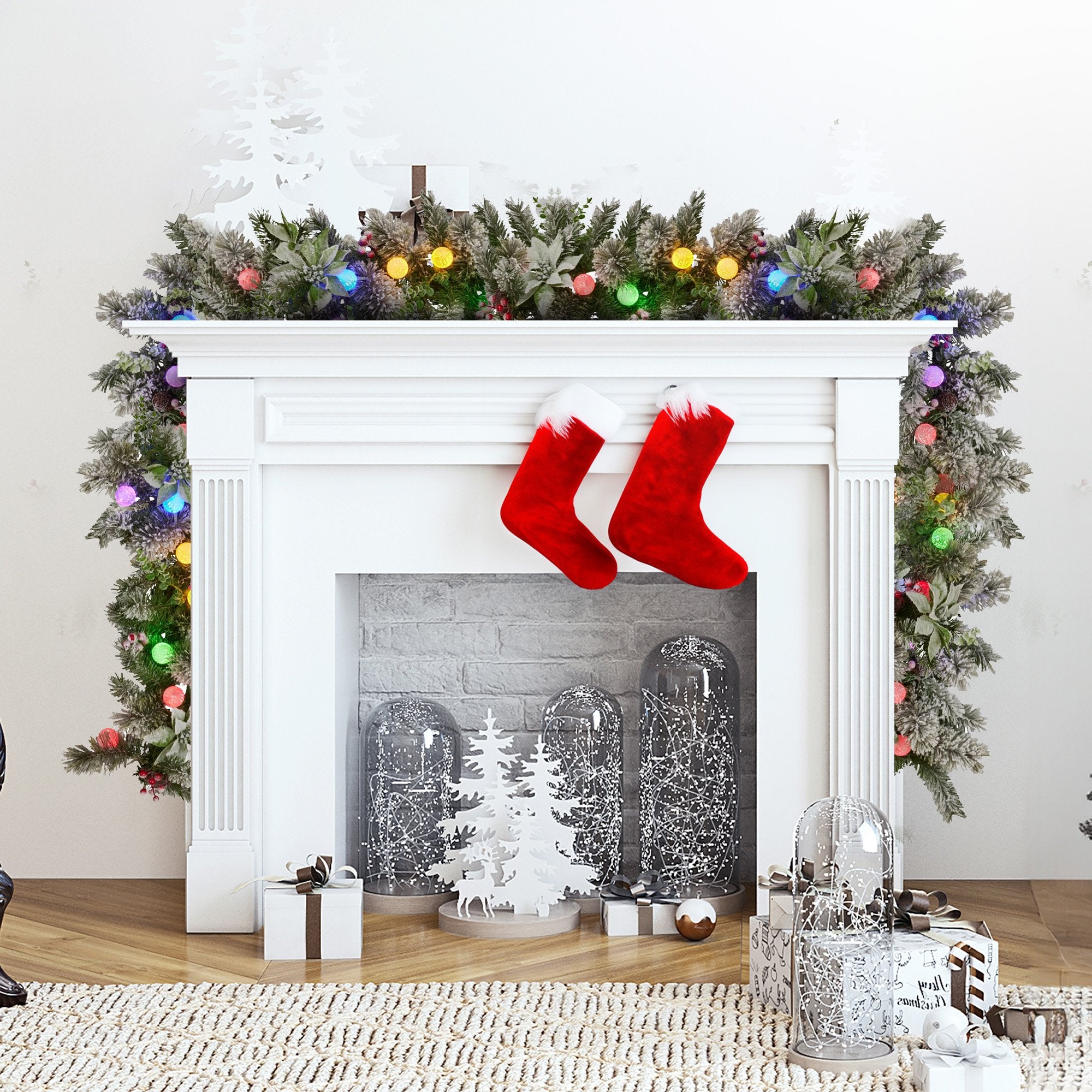 Swishmas 274cm Snowy Crown Pine Pre-Lit Multicolour Christmas Garland 10