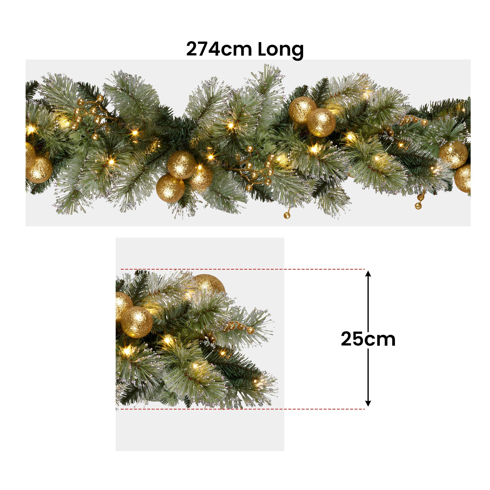 Christabelle 2.7m Christmas Garland with Gold Baubles and LED Lights Mantle Decoration Ornament 3