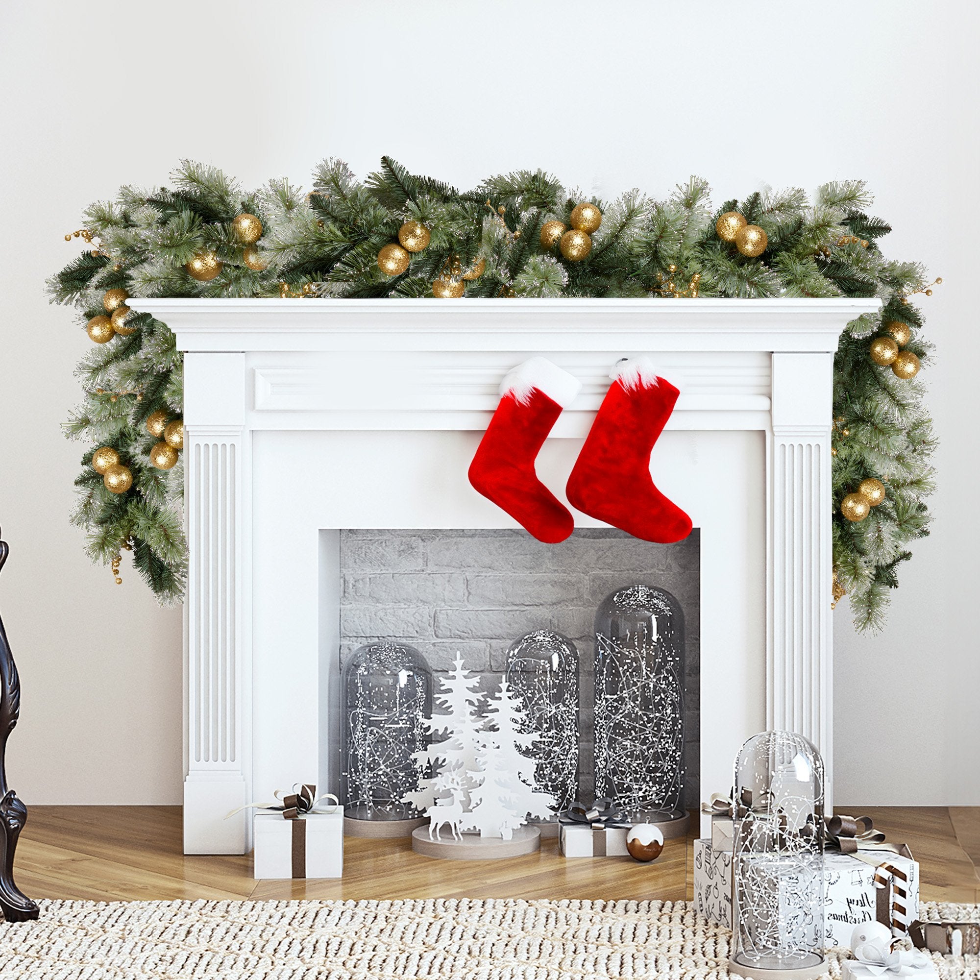 Christabelle 2.7m Christmas Garland with Gold Baubles and LED Lights Mantle Decoration Ornament 6