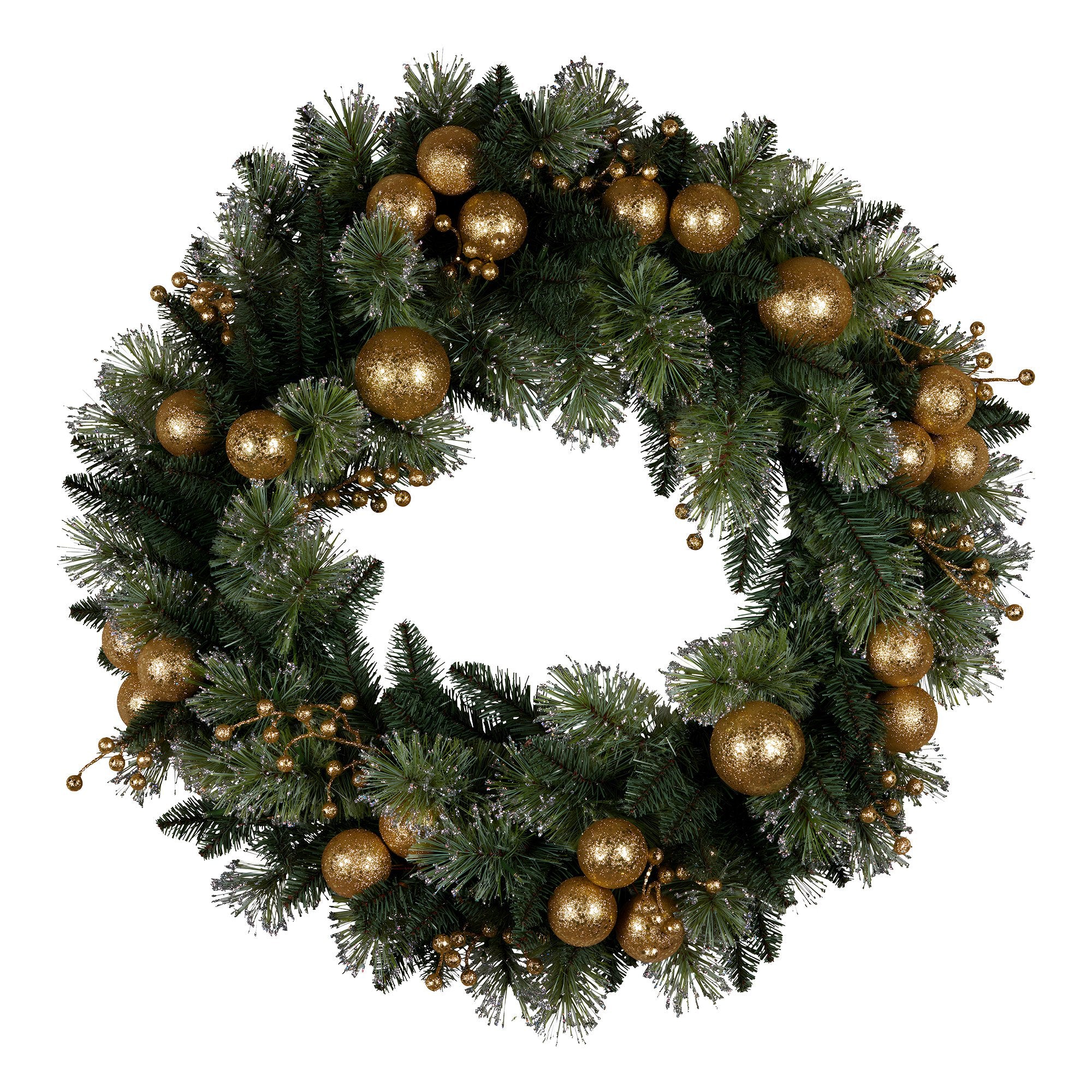 Christabelle 61cm Christmas Wreath Glittery Tipped with LED Lights and Golden Baubles Front Door Decoration Ornament 4