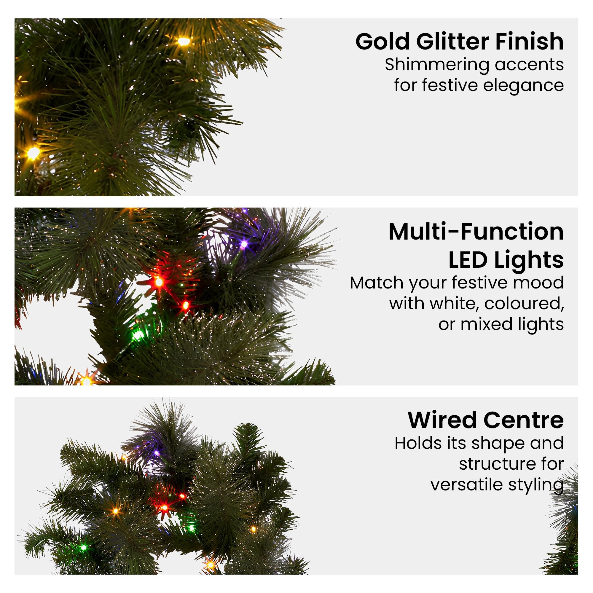 Christabelle 2.7m Christmas Garland with LED Lights Glittery Gold Pine Mantle Decoration Ornament 5