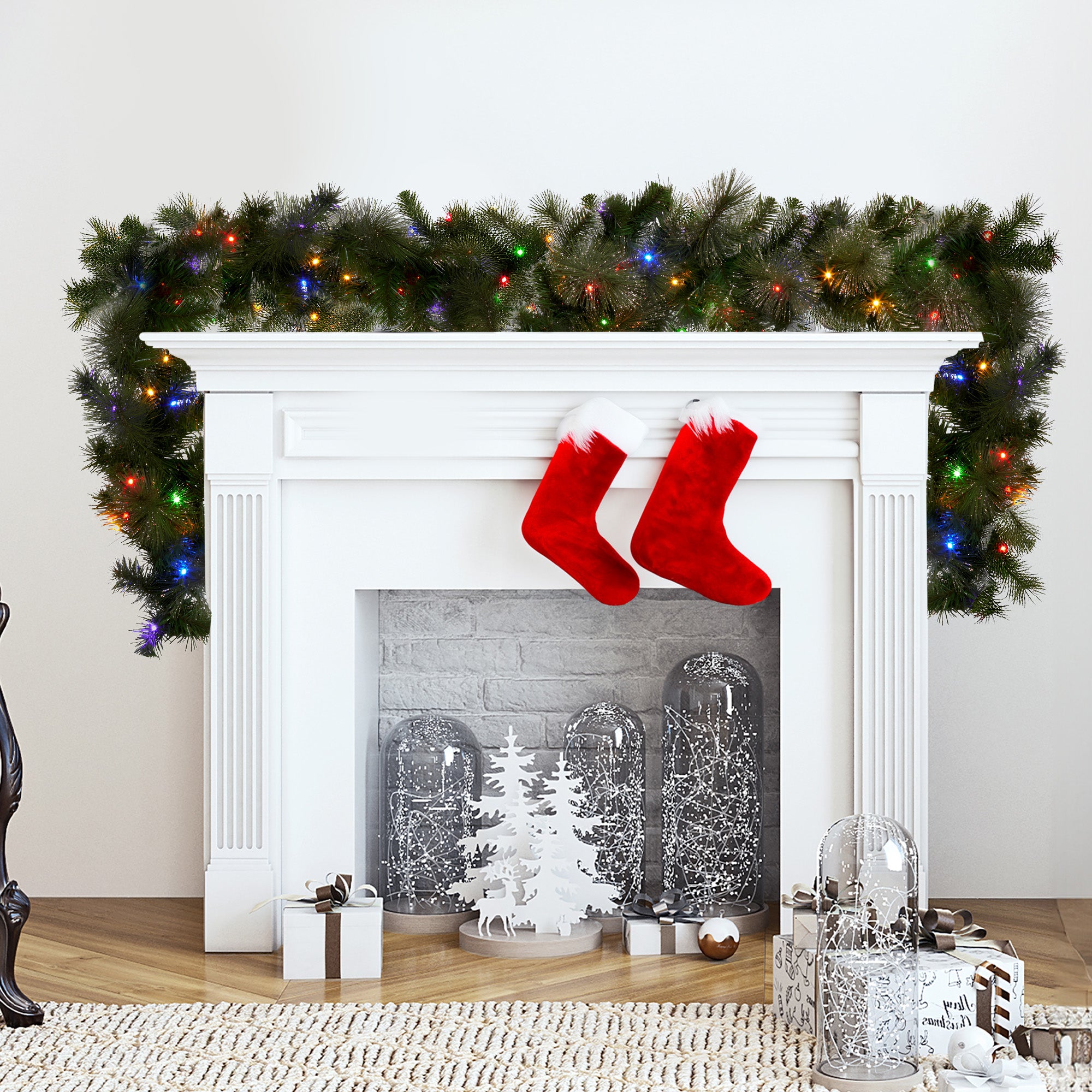 Christabelle 2.7m Christmas Garland with LED Lights Glittery Gold Pine Mantle Decoration Ornament 7