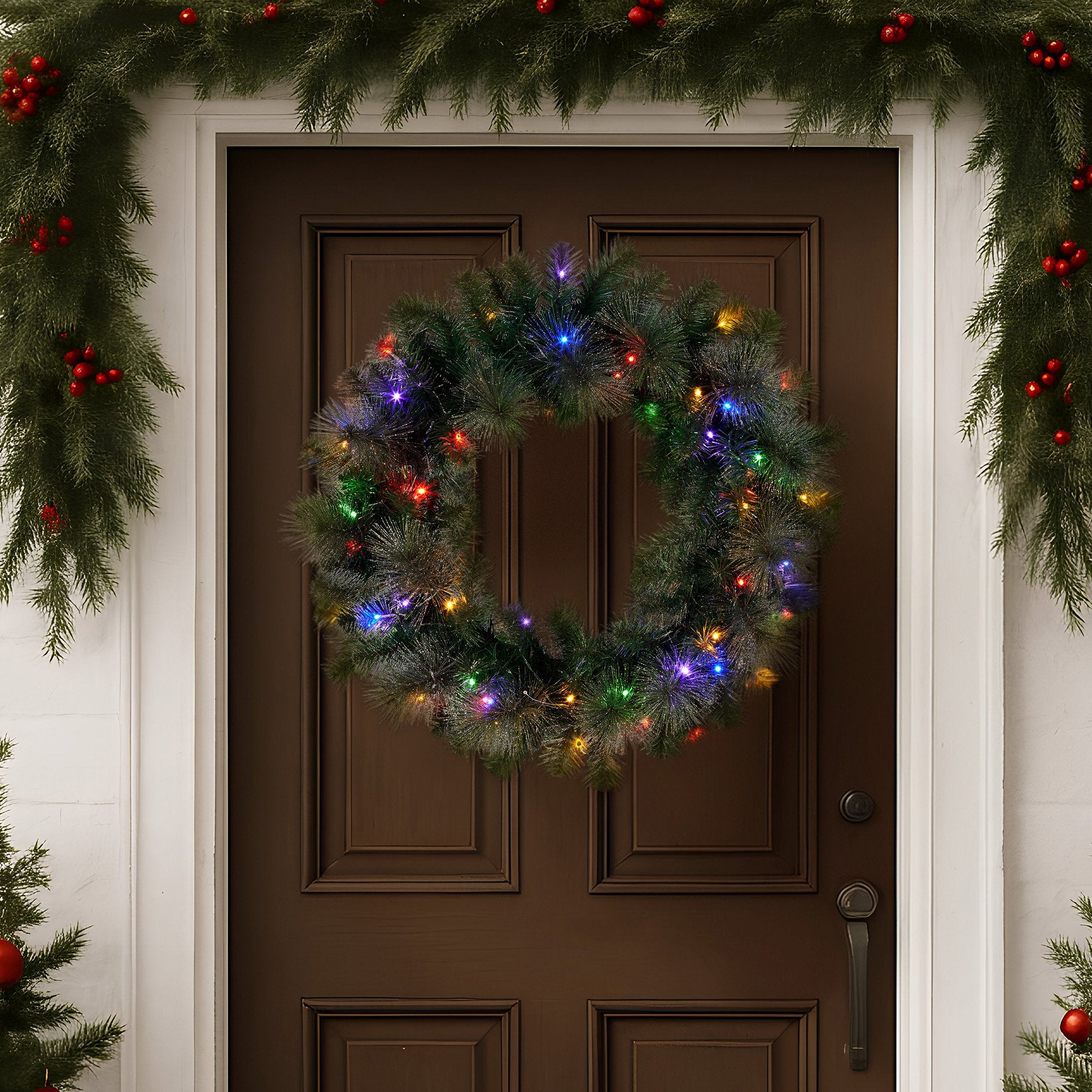 Christabelle 61cm Christmas Wreath with LED Lights Glittery Gold Pine re-Lit Front Door Decoration Ornament 7