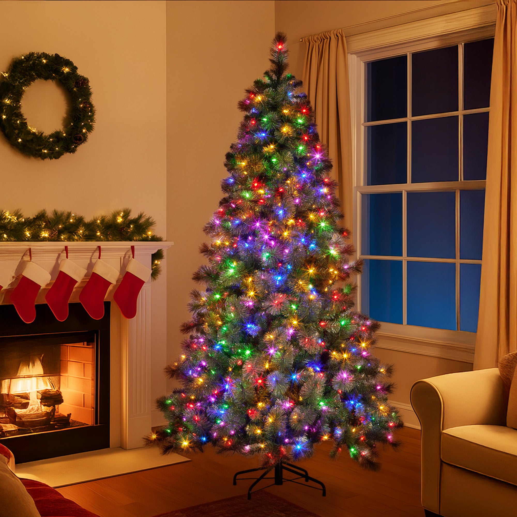 Christabelle 7.5ft Christmas Tree Glittery Gold Pine Led Multi-functional Lights 7