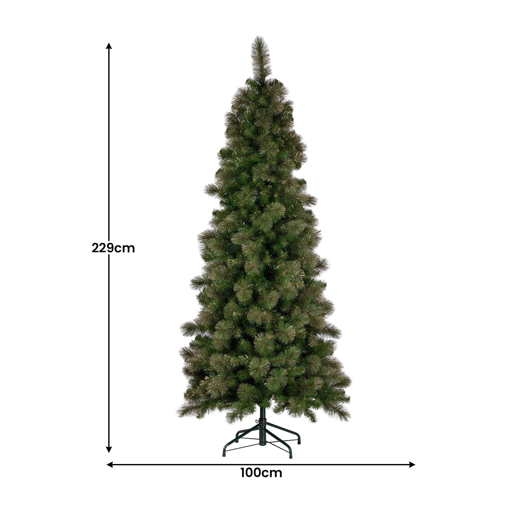 Christabelle 7.5ft Christmas Tree Slim Glittery Gold Pine Led Lights Xmas Decor 3