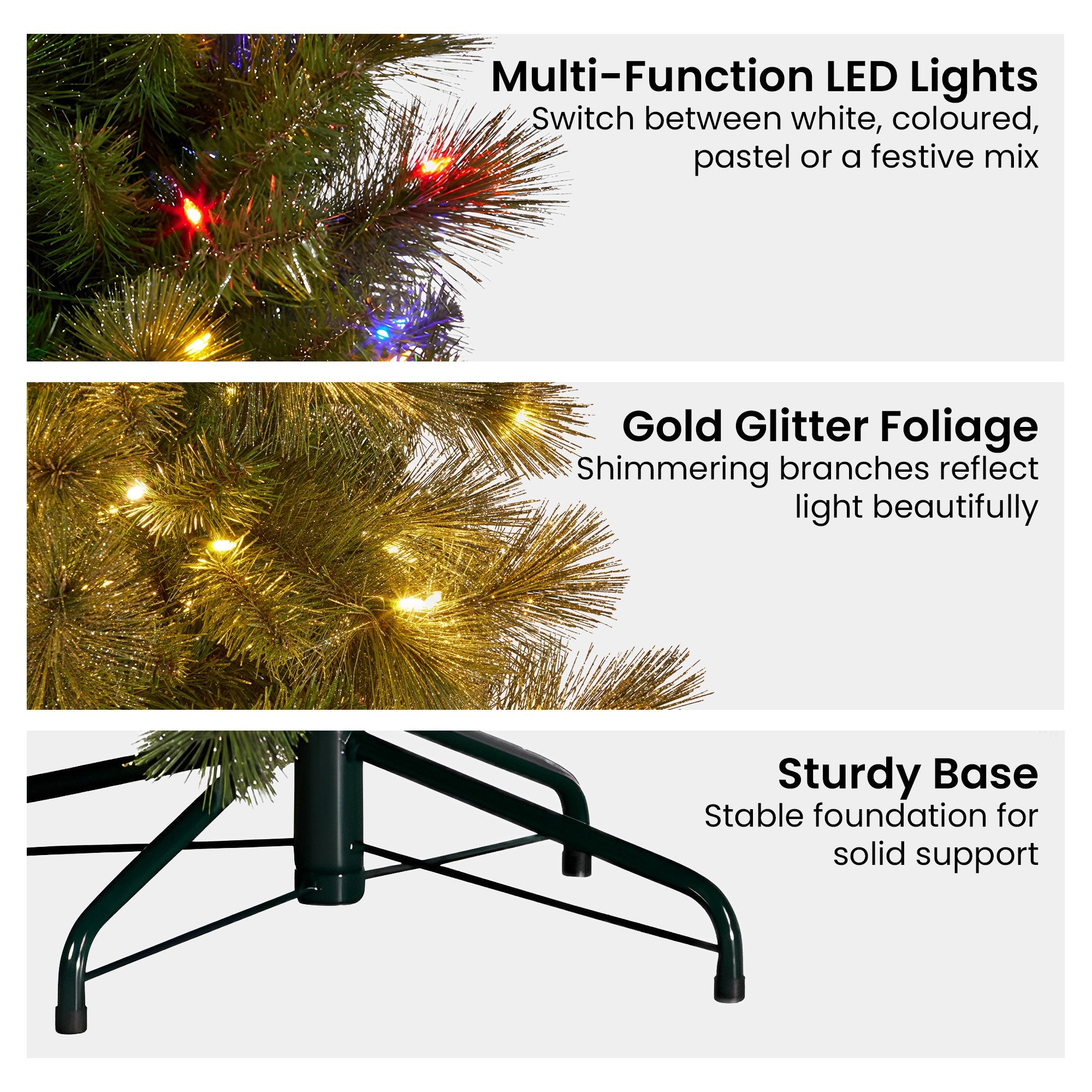 Christabelle 7.5ft Christmas Tree Slim Glittery Gold Pine Led Lights Xmas Decor 6