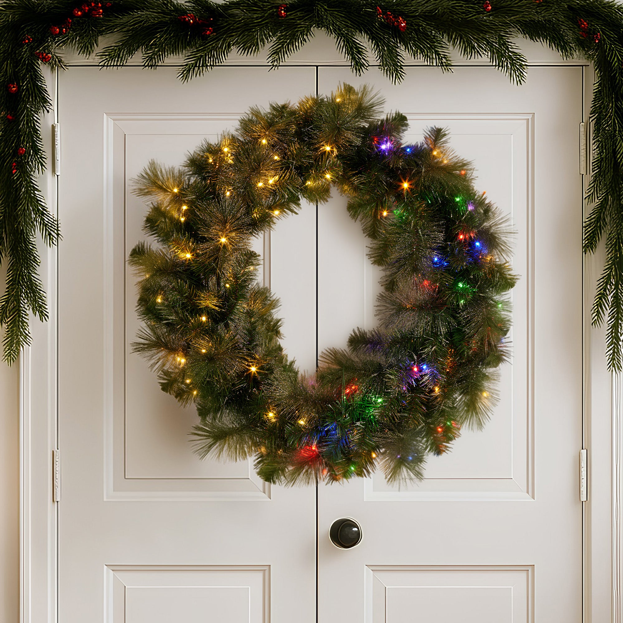 Christabelle 76cm Split Christmas Wreath with LED Lights for Double Front Doors Decoration 7