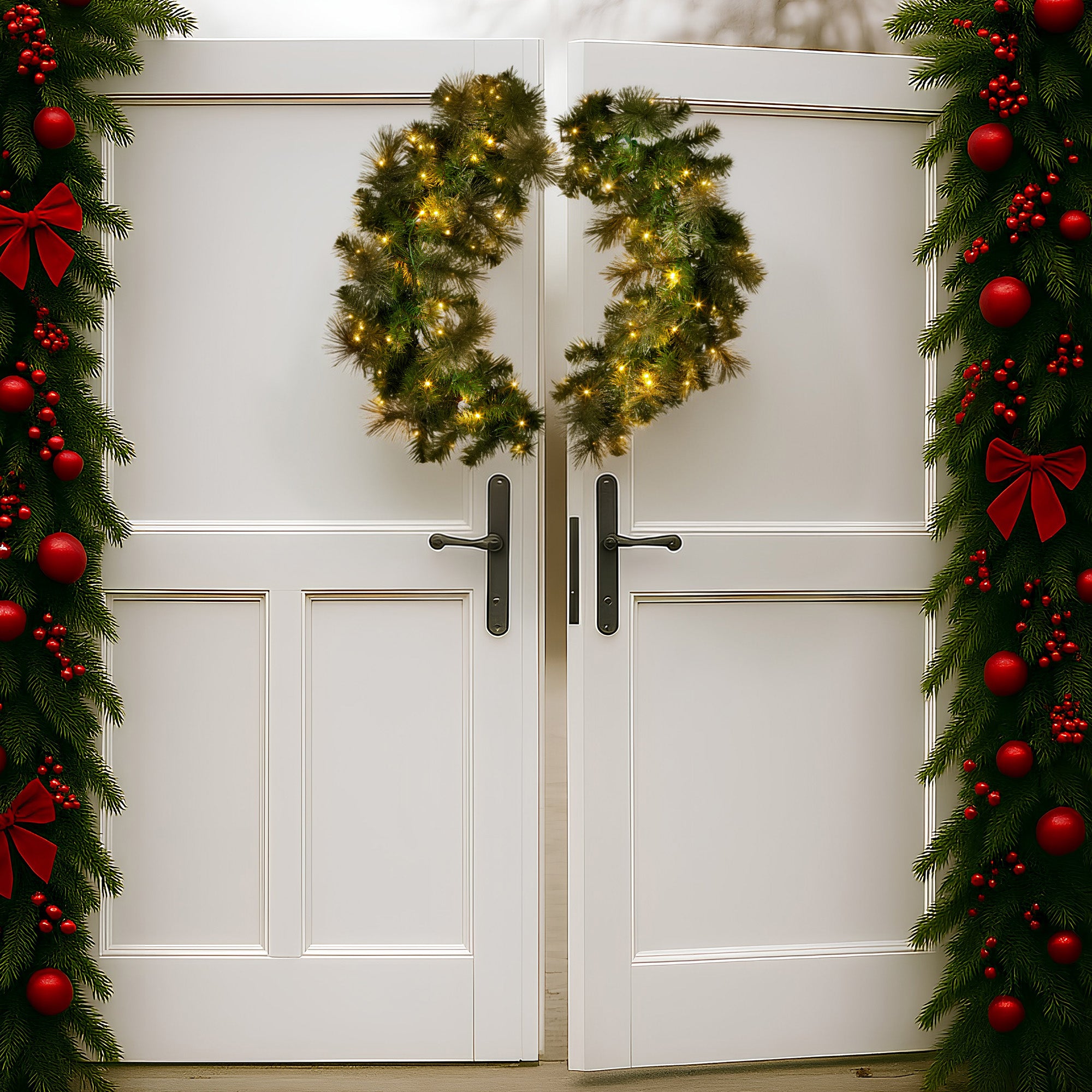Christabelle 76cm Split Christmas Wreath with LED Lights for Double Front Doors Decoration 8