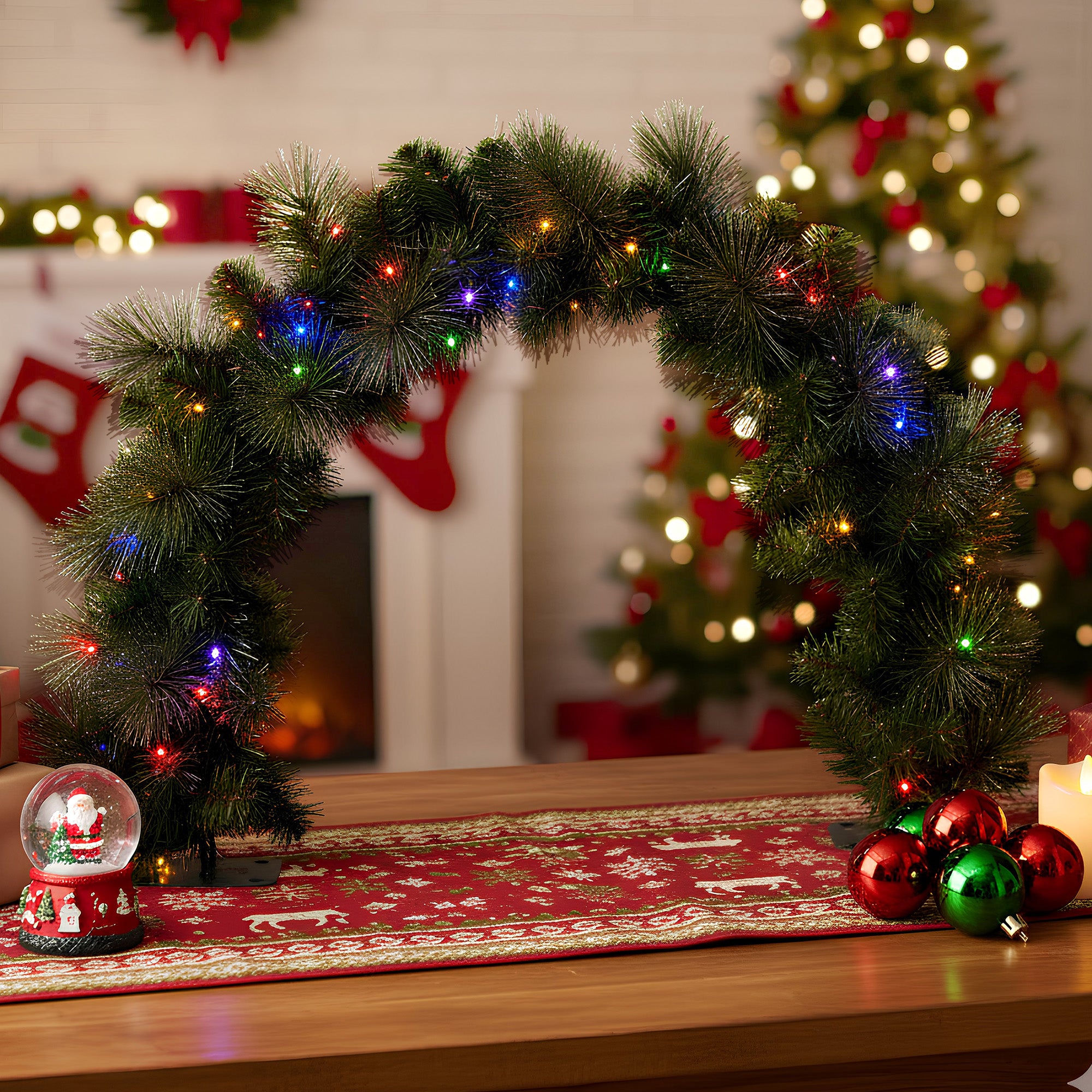 Christabelle 60cm Tabletop Christmas Archway Garland with LED Lights Gold Mantle Decoration Ornament 7