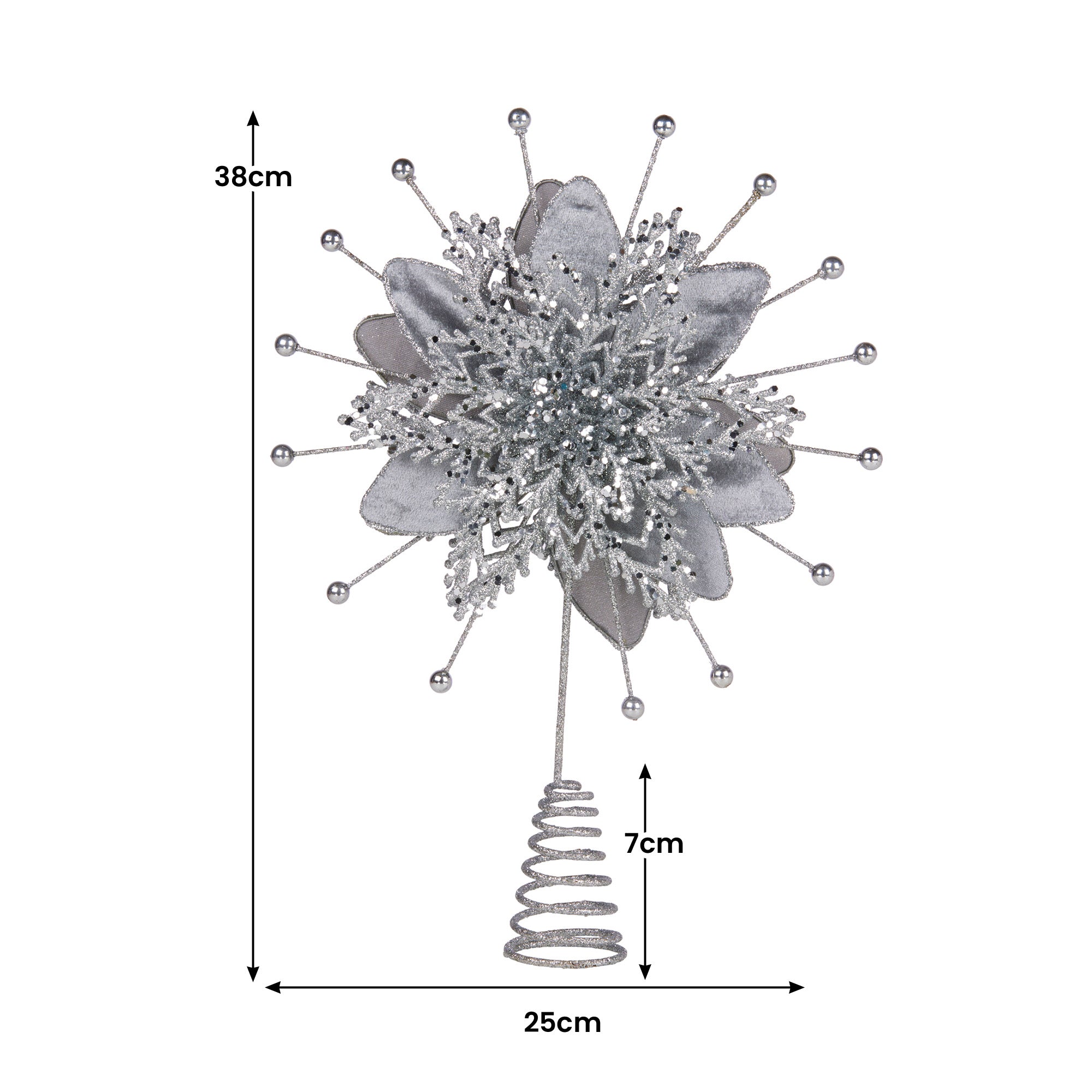 Christabelle Christmas Tree Topper Poinsettia Decoration Ornament Silver Petals 3