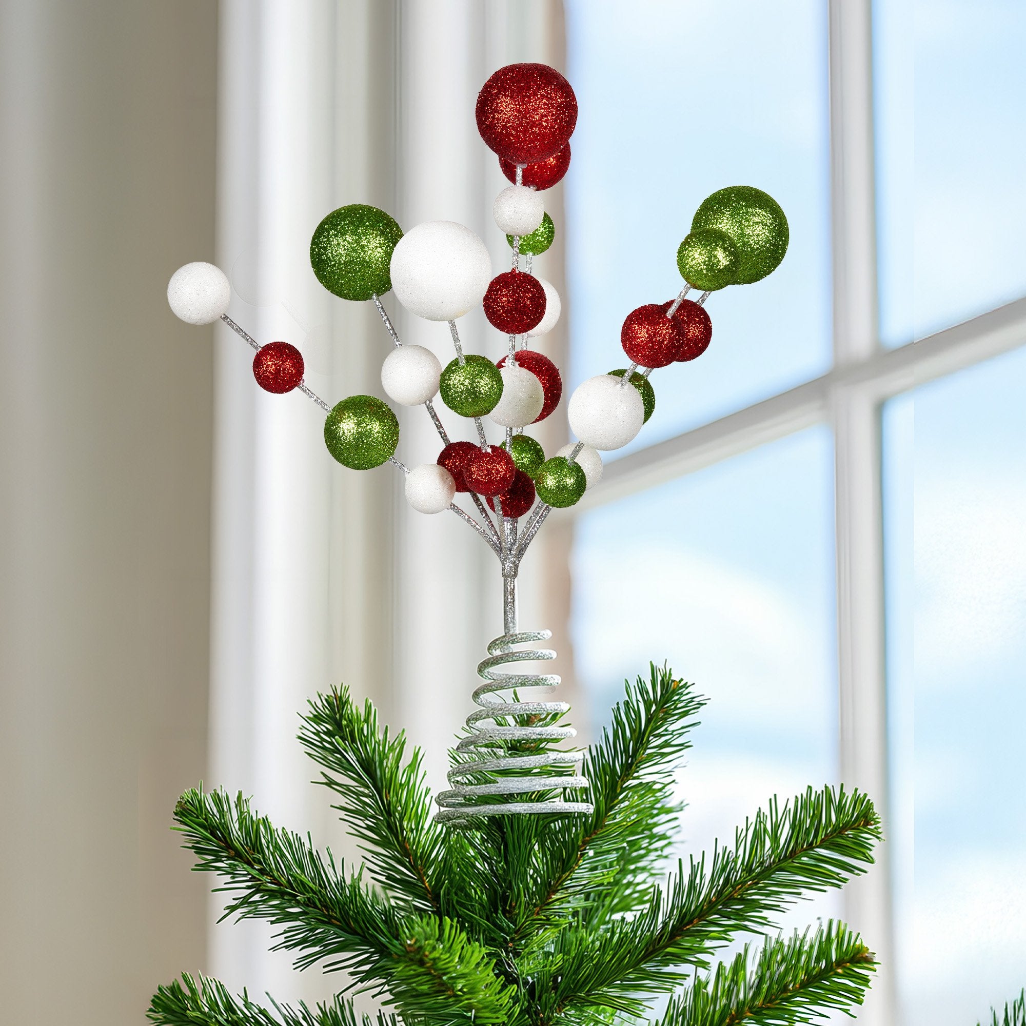 Christabelle Baubles Christmas Tree Topper Festive Glitter Finish Xmas Ornament 4