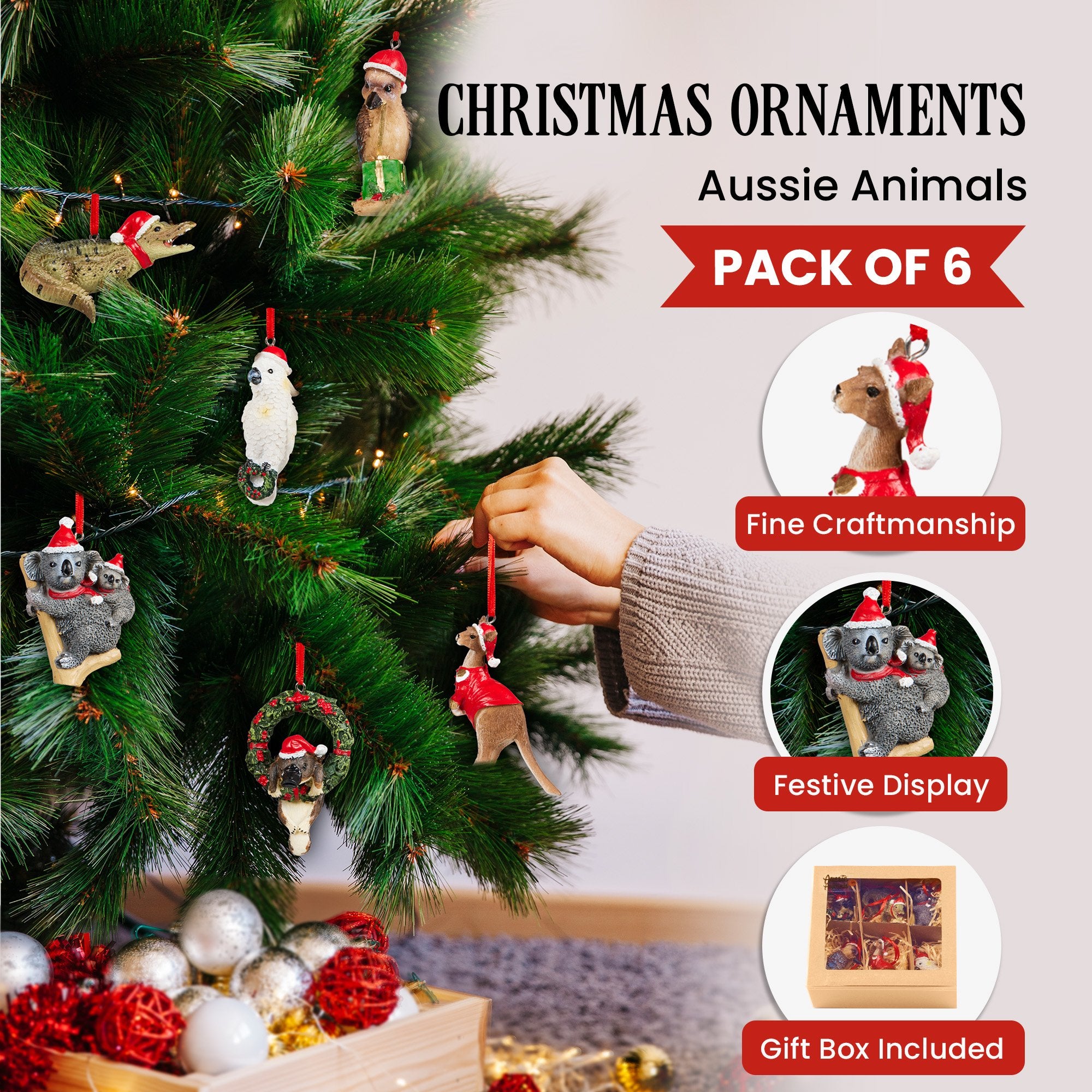 Christabelle Christmas Aussie Animals Pack of 6 Baubles Tree Decoration Ornaments Gift Pack 3