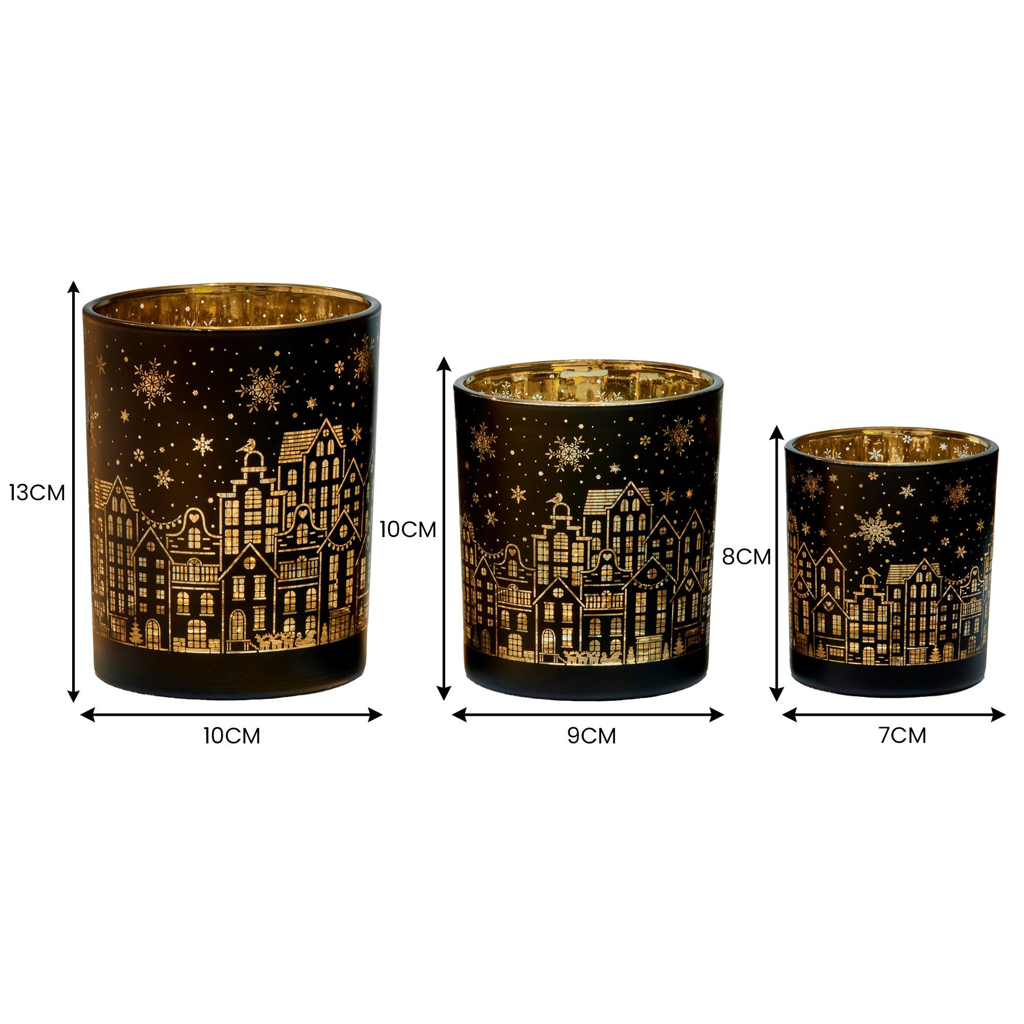 Christabelle Christmas Candle Jar Set Of 3 Black And Gold Holiday Candle Holders 3