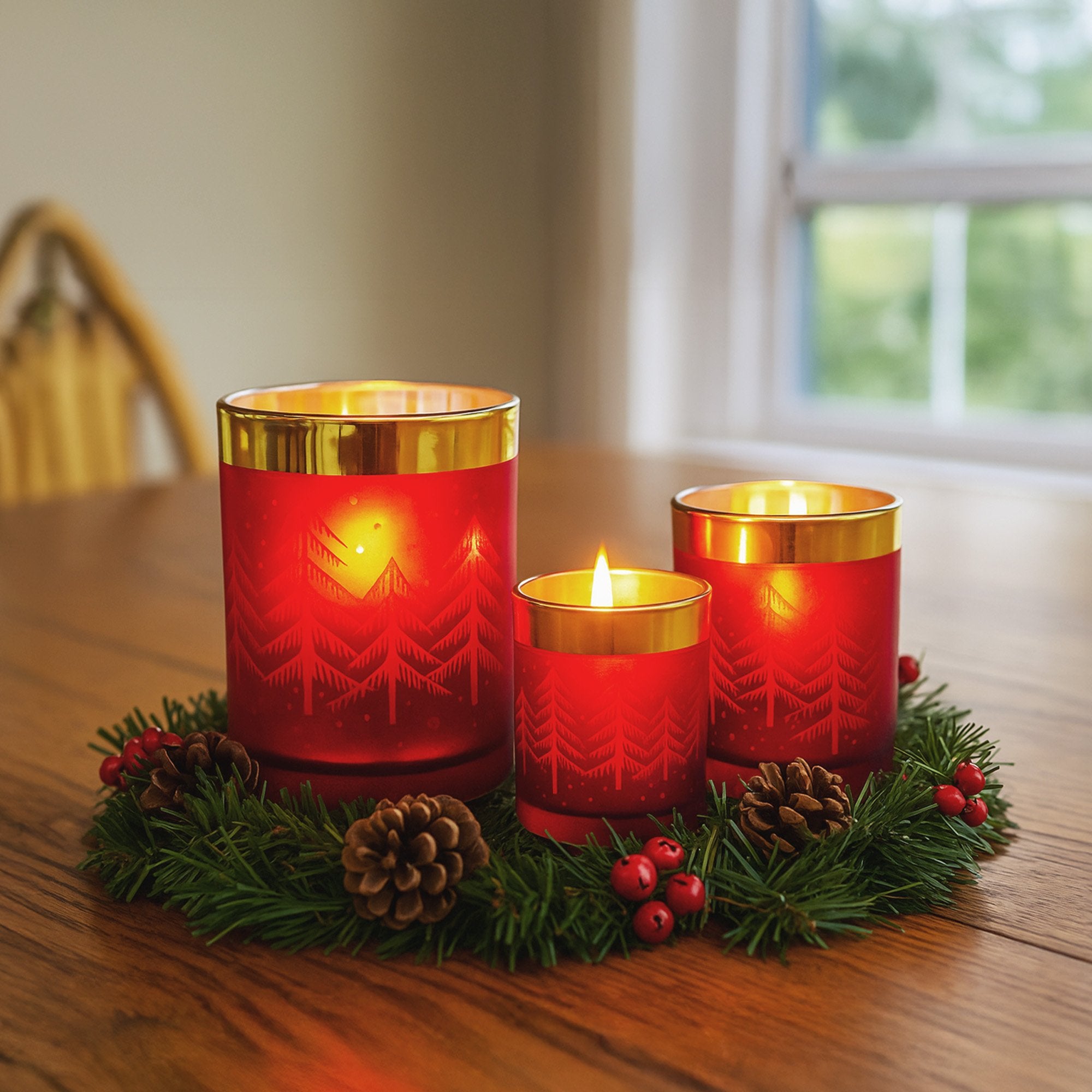 Christabelle Christmas Candle Jar Set Of 3 Red And Gold Holiday Candle Holders 6