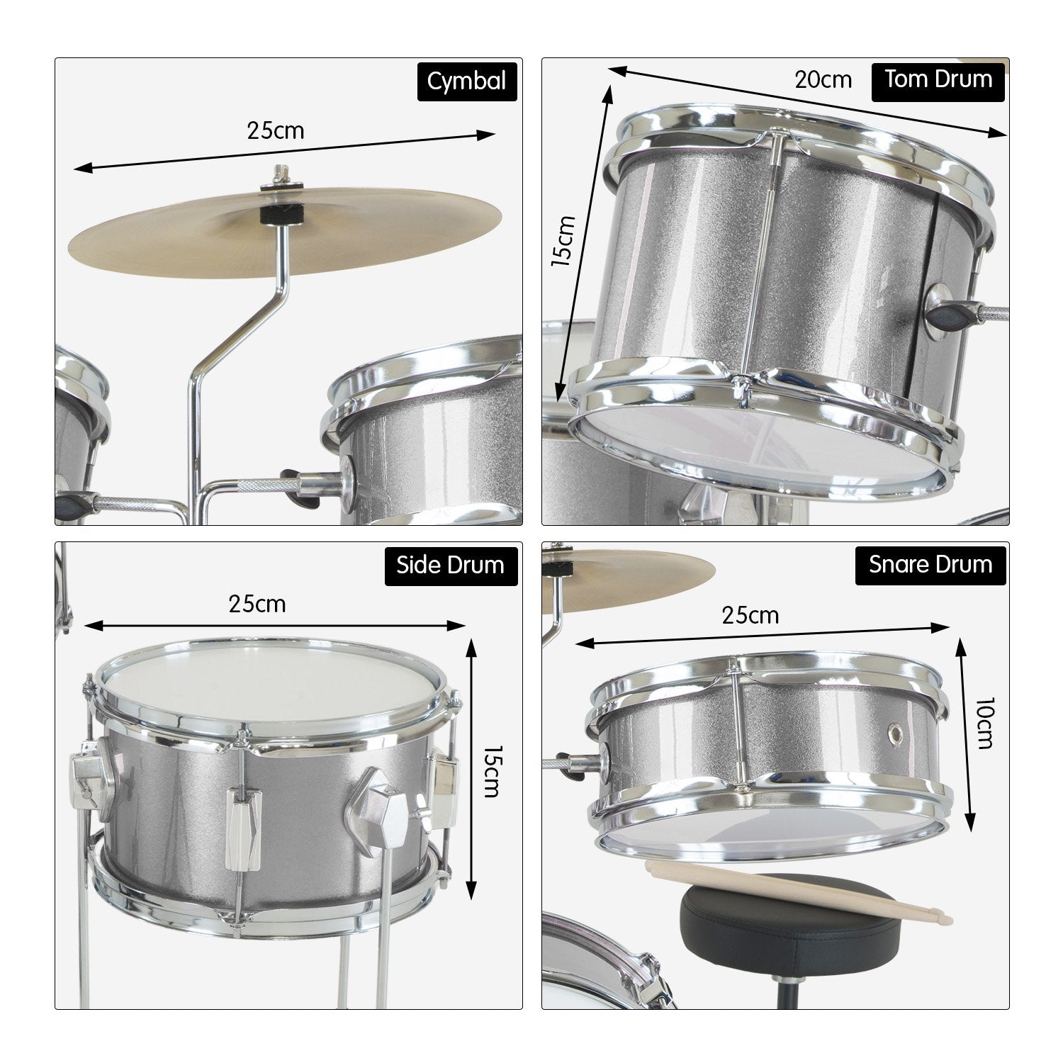 Karrera Childrens 4pc Drum Kit - Silver 3