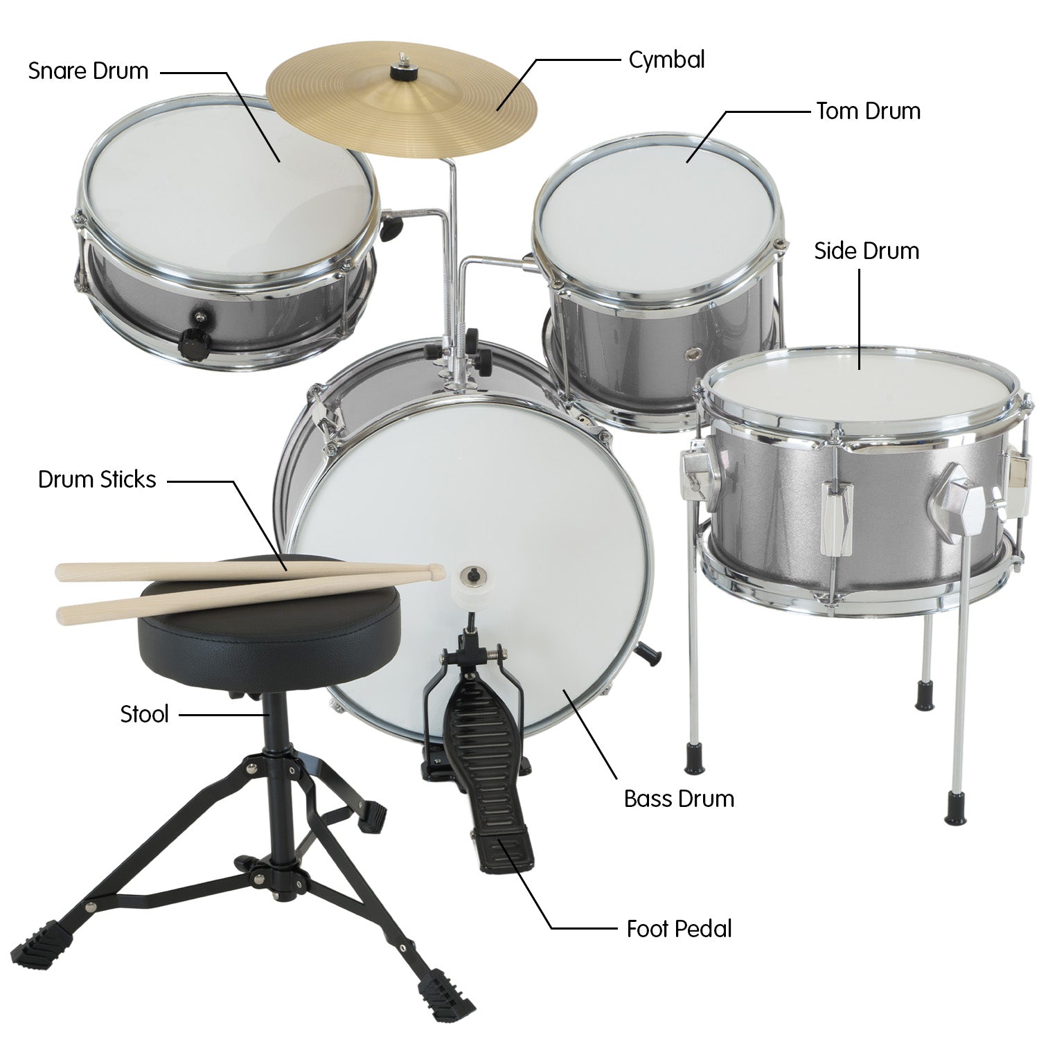 Karrera Childrens 4pc Drum Kit - Silver 8