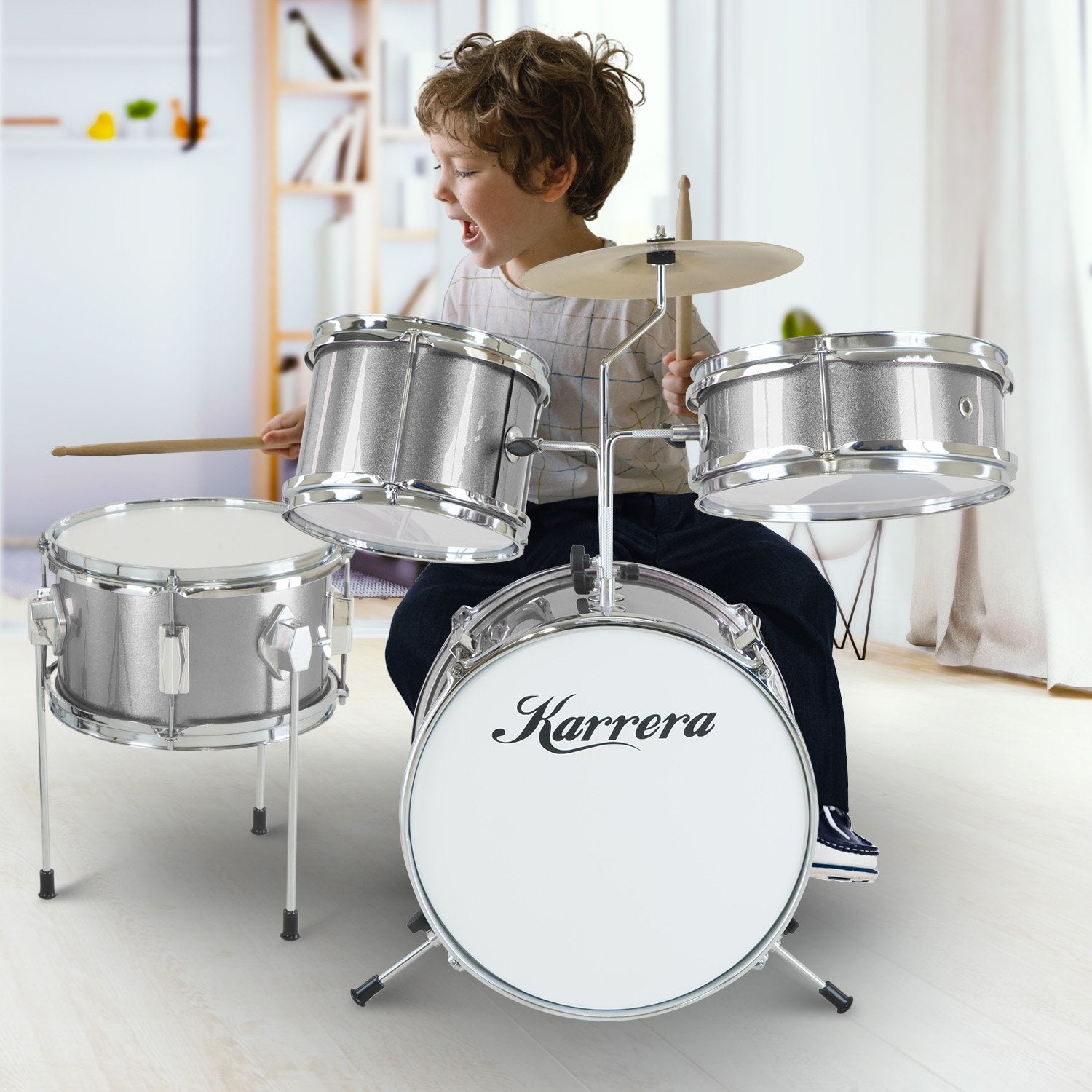 Karrera Childrens 4pc Drum Kit - Silver 9