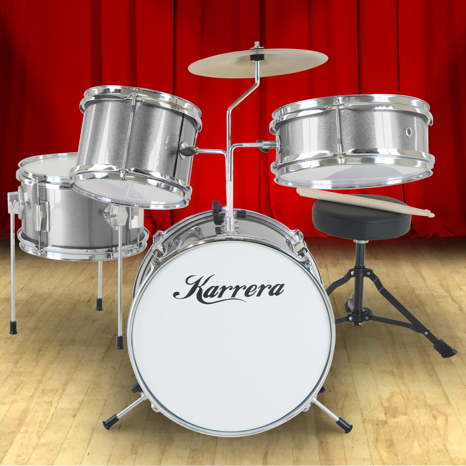 Karrera Childrens 4pc Drum Kit - Silver 10