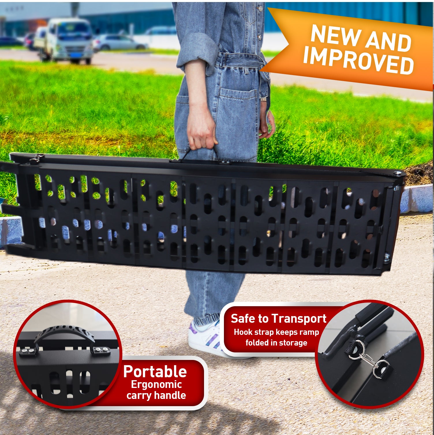 Kartrite Aluminium Folding Loading Ramp ATV Motorbike Motorcycle Golf Buggy Trailer - Black 5