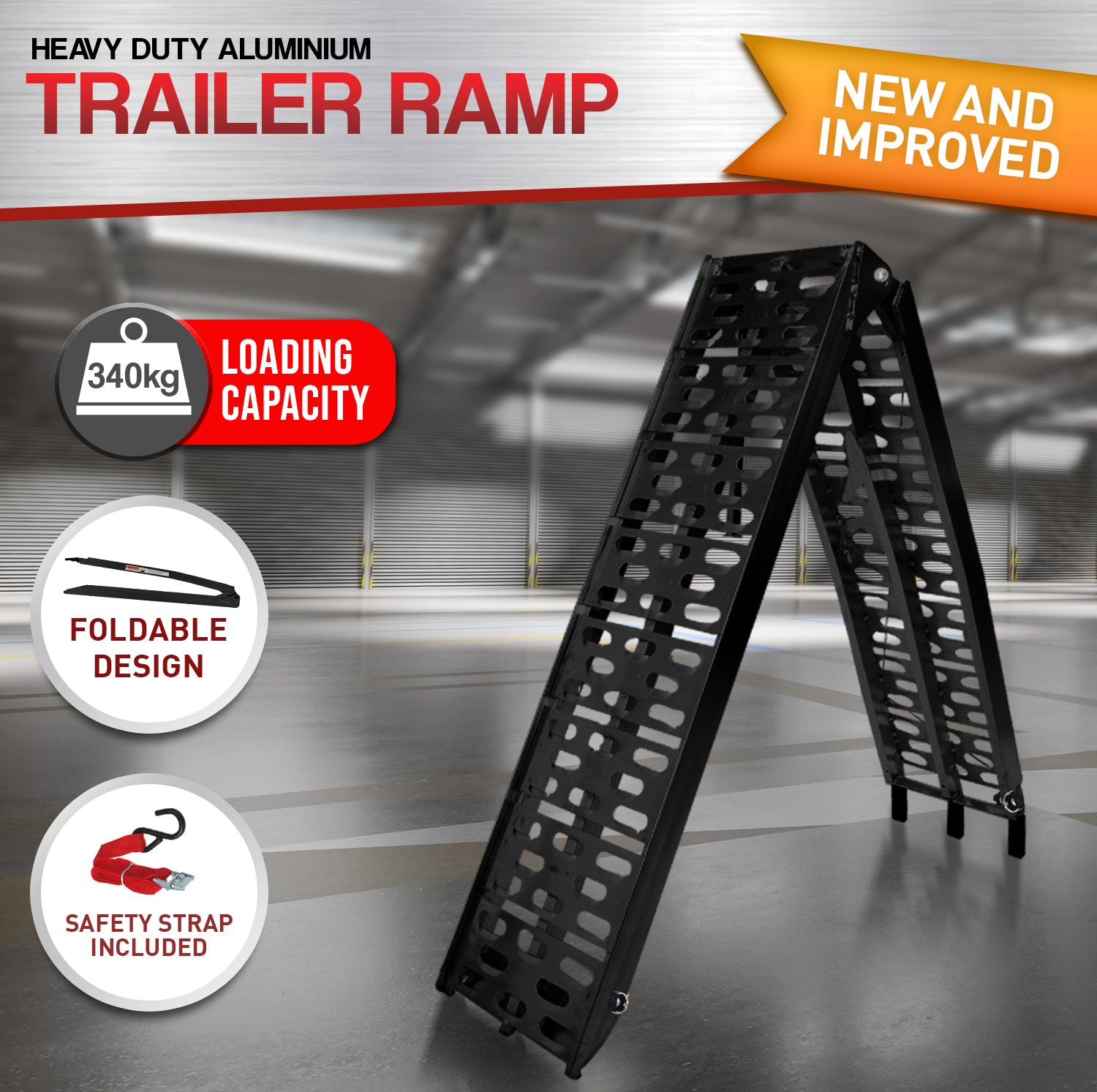 Kartrite Aluminium Folding Loading Ramp ATV Motorbike Motorcycle Golf Buggy Trailer - Black 10