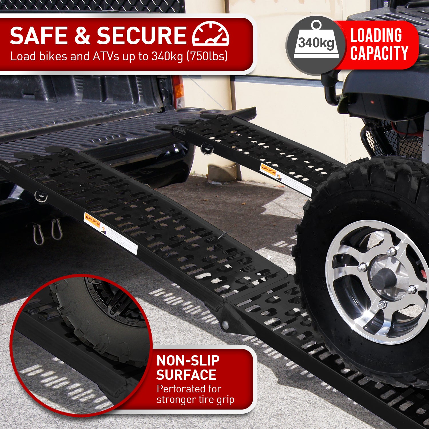 Rigg 2x Aluminium ATV Loading Ramp Foldable - Black 4