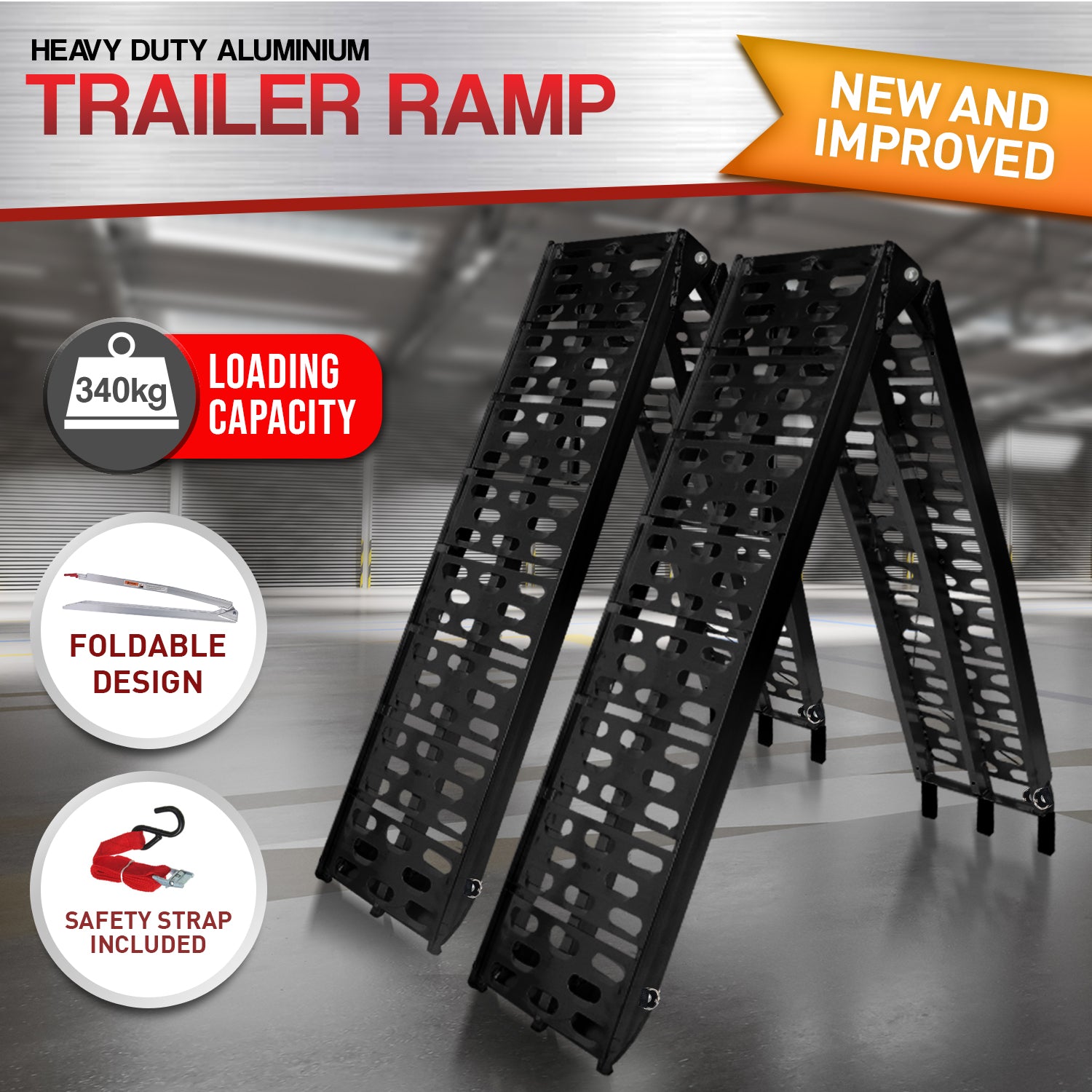 Rigg 2x Aluminium ATV Loading Ramp Foldable - Black 9