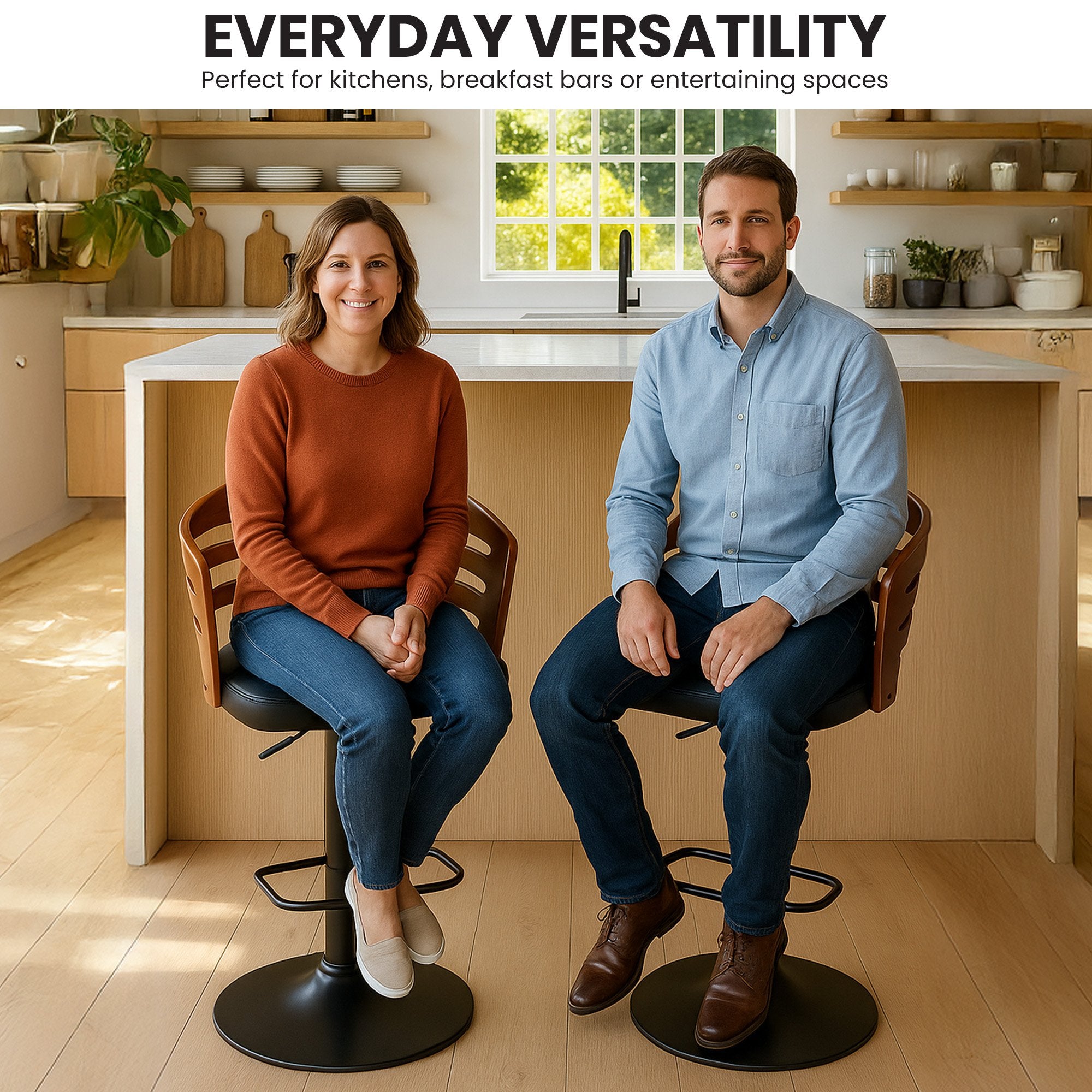 Sarantino Set Of 2 Bentwood Walnut Barstool Adjustable Height Swivel Footrest 9