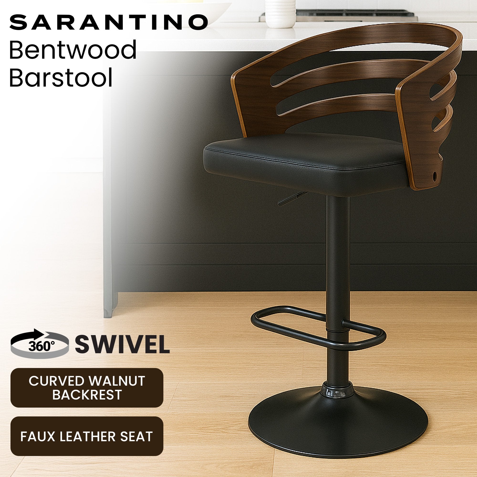 Sarantino Bentwood Walnut Barstool Leather Seat And Metal Base 10